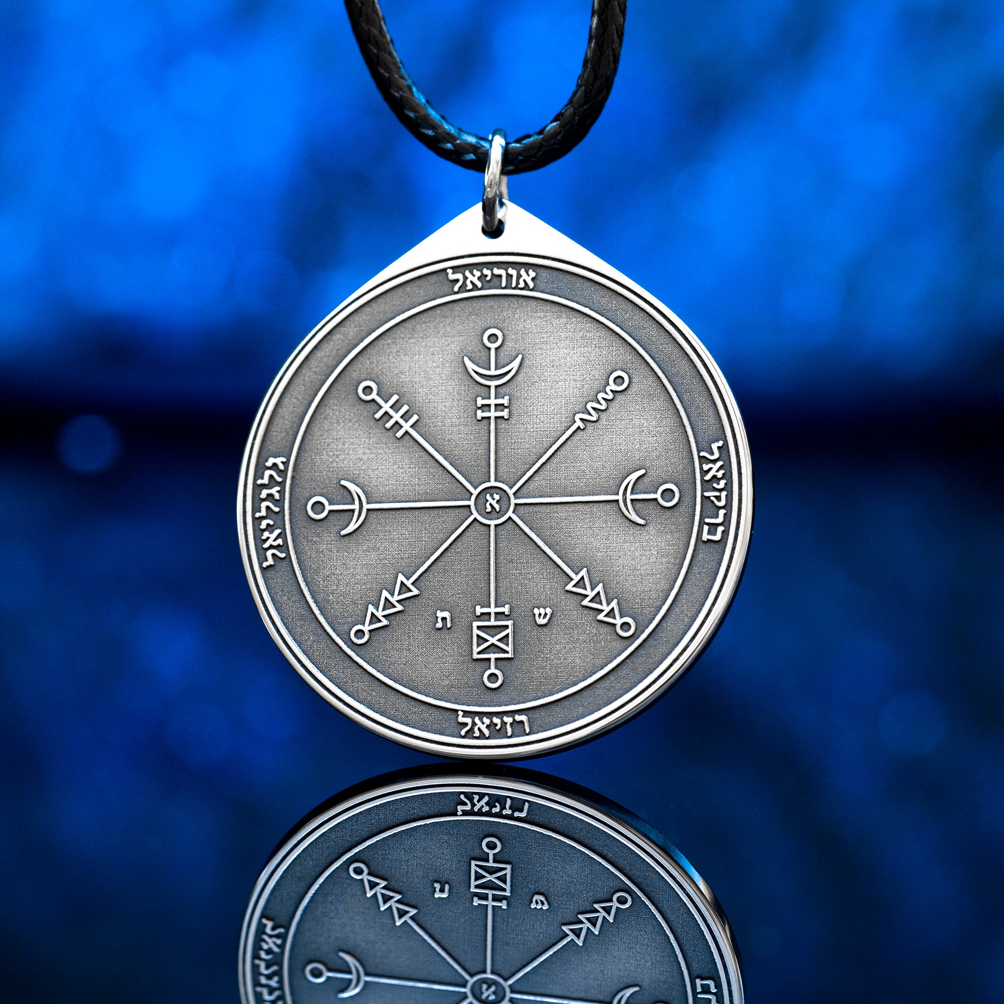 Engraved First Pentacle of Uranus pendant, an original planetary talisman symbolizing awakening, independence, sudden insight, innovation, and freedom from mental stagnation