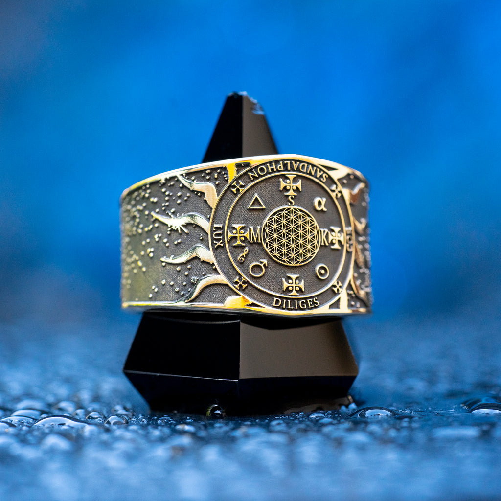Sandalphon ring inspired by the angel of prayer, sacred music, divine connection, spiritual guidance, Kabbalah symbolism, and the bridge between earth and heaven.