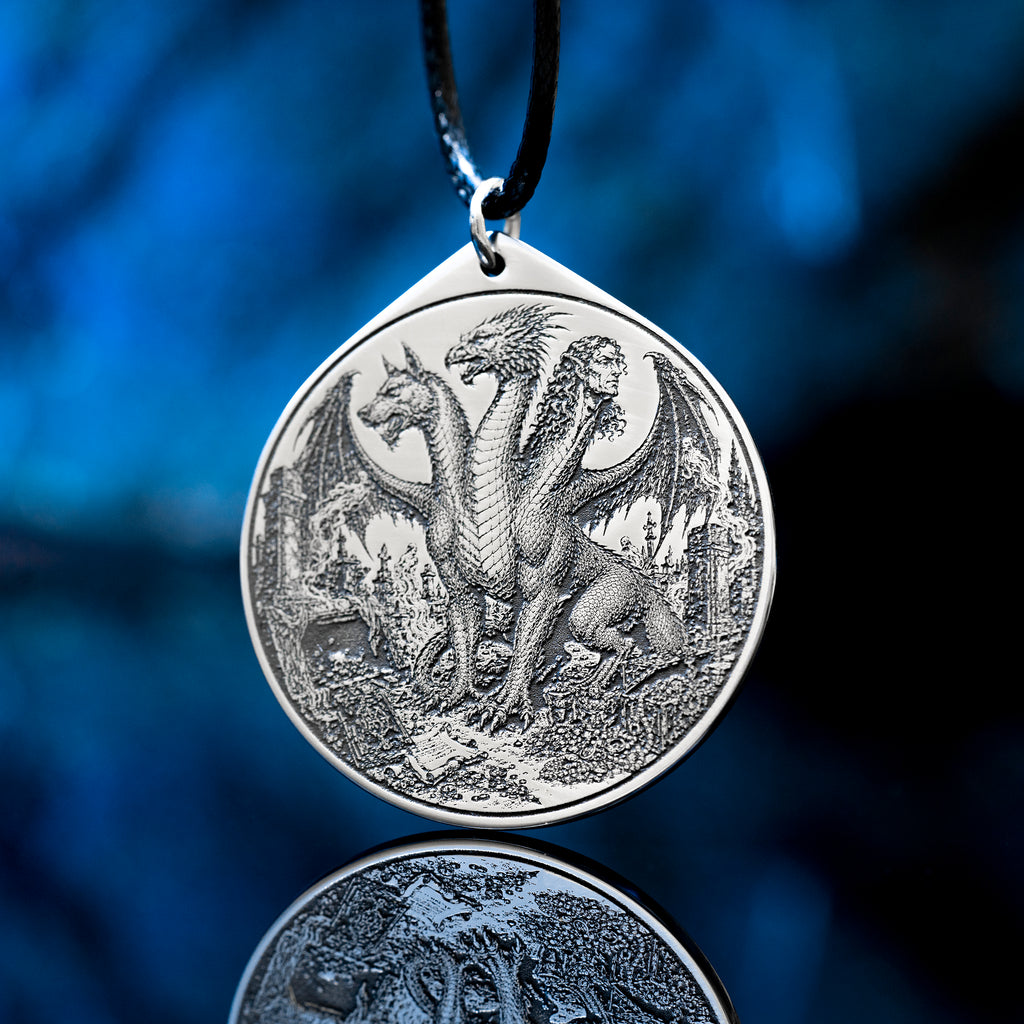 Bune seal pendant with Goetia demon sigil engraved on a dark occult amulet necklace