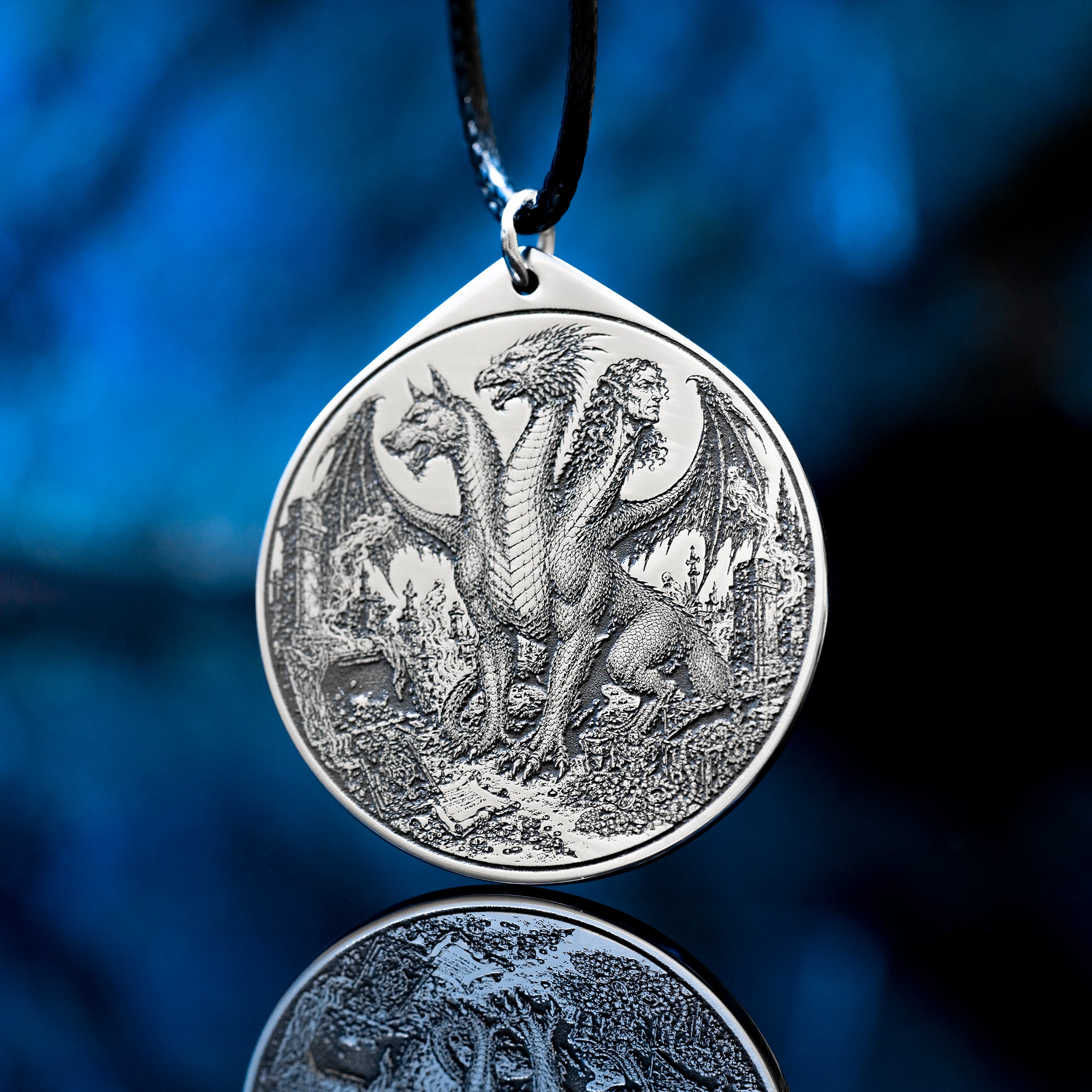 Bune seal pendant with Goetia demon sigil engraved on a dark occult amulet necklace