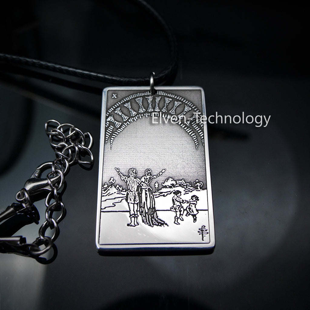 Ten of Cups Tarot Card Pendant: Stainless Steel Occult Amulet