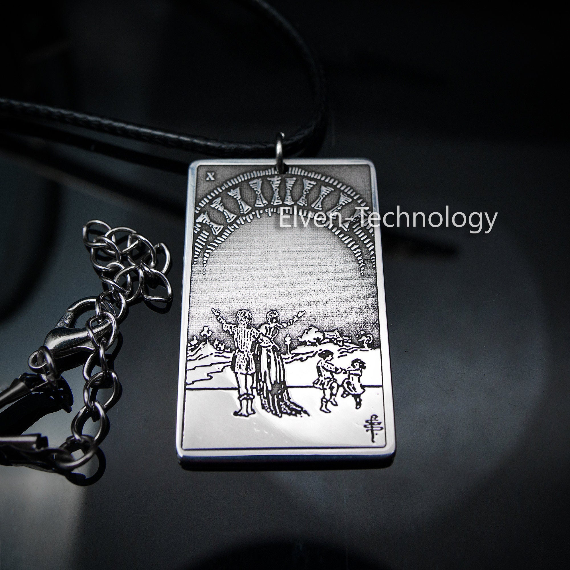 Ten of Cups Tarot Card Pendant: Stainless Steel Occult Amulet