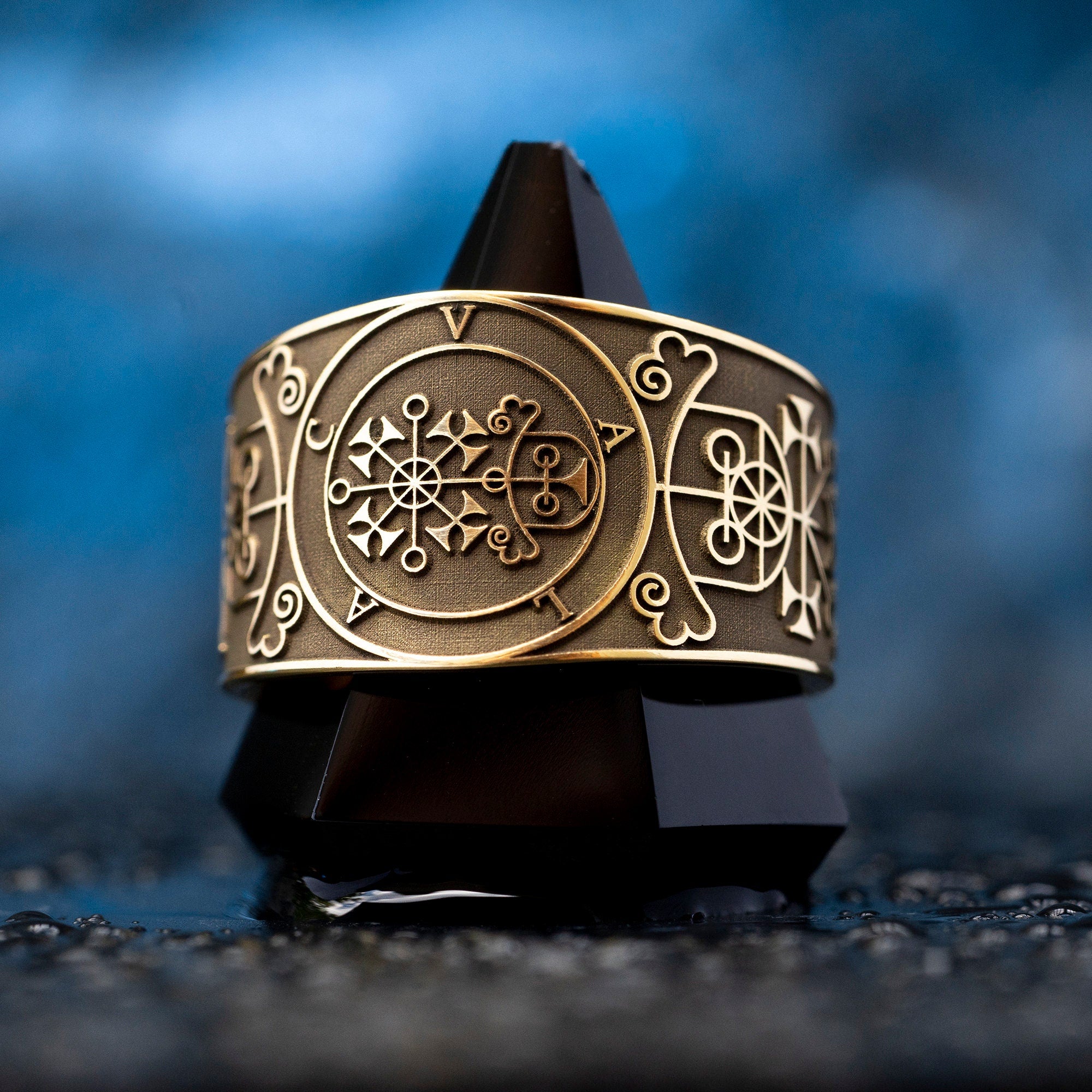 Valac Seal Ring: Brass Occult Ring, Adjustable Size