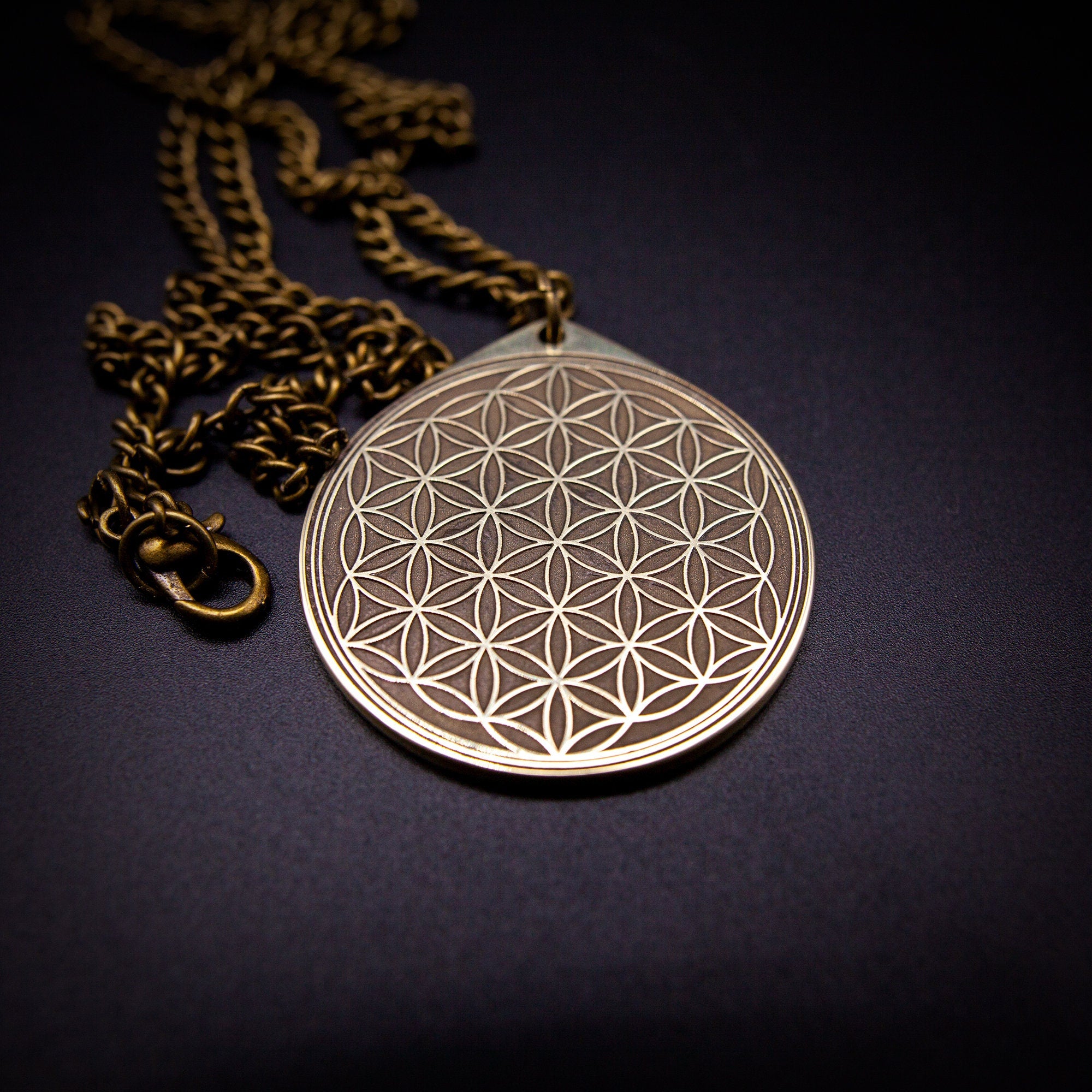 Flower of Life Brass Pendant: Goetia Kabbalah Amulet Talisman