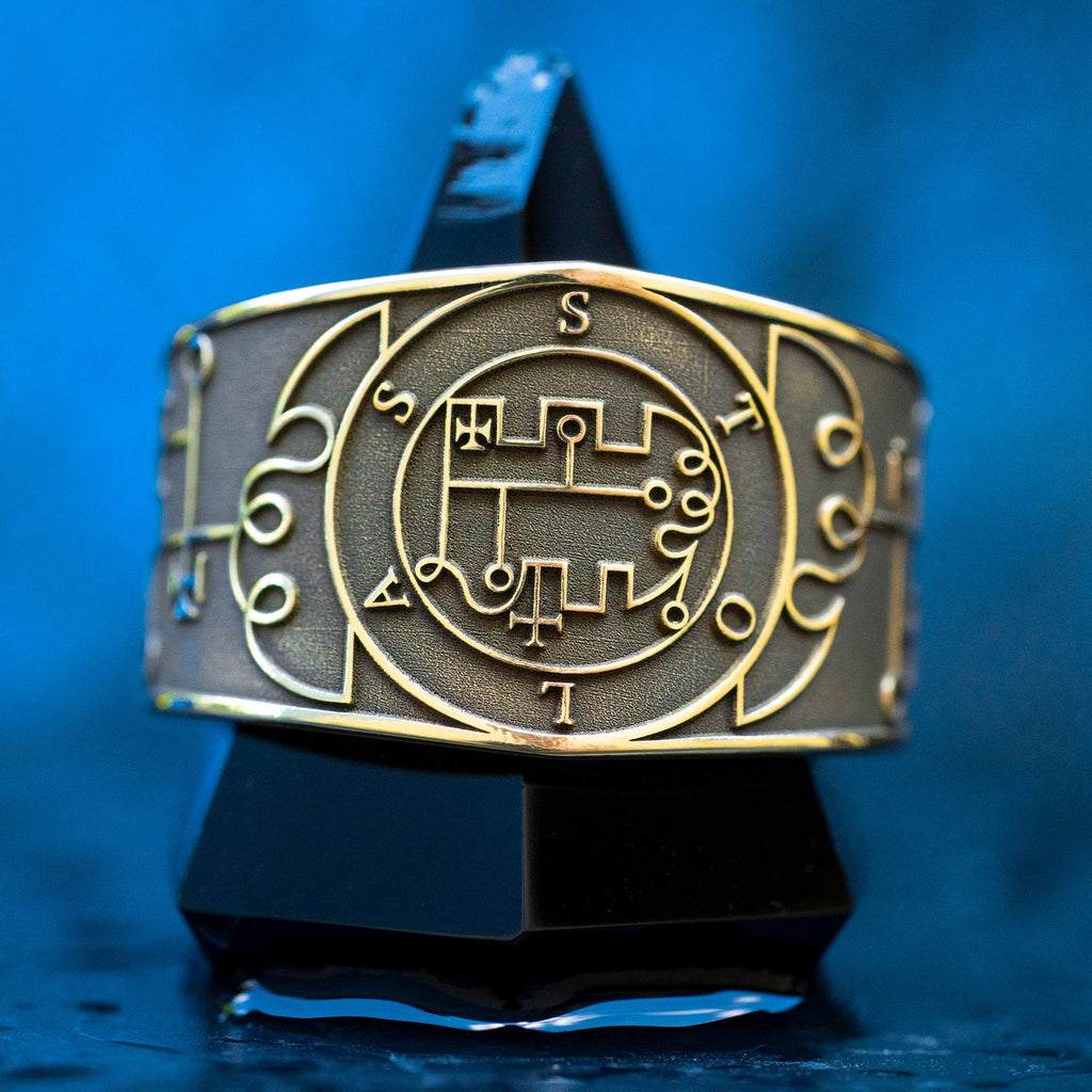 Stolas Ring: Brass Key of Solomon Seal, Occult Kabbalah Jewelry