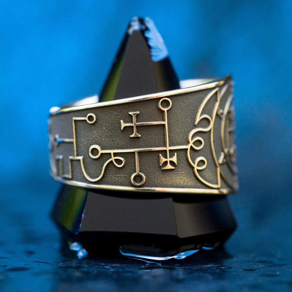 Stolas Ring: Brass Key of Solomon Seal, Occult Kabbalah Jewelry