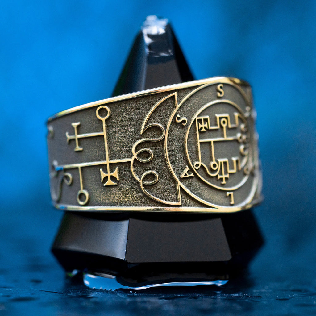 Stolas Ring: Brass Key of Solomon Seal, Occult Kabbalah Jewelry