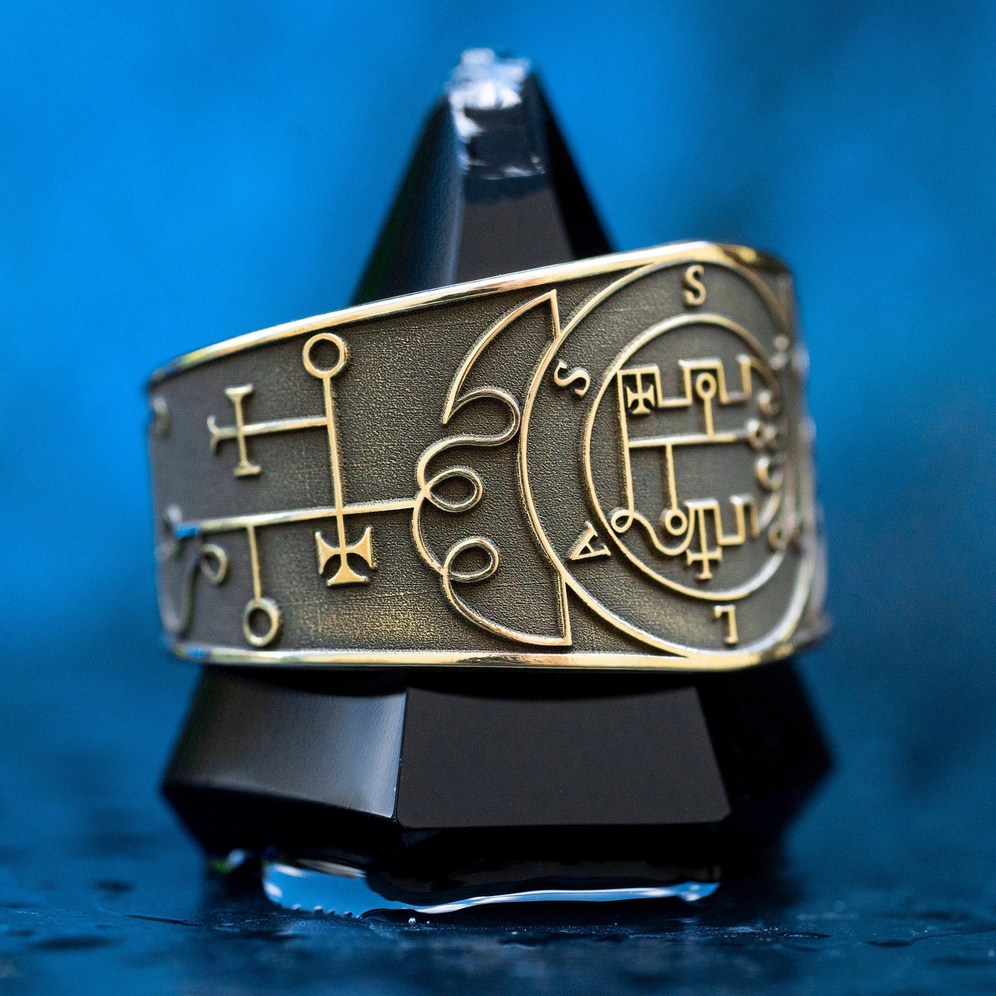 Stolas Ring: Brass Key of Solomon Seal, Occult Kabbalah Jewelry