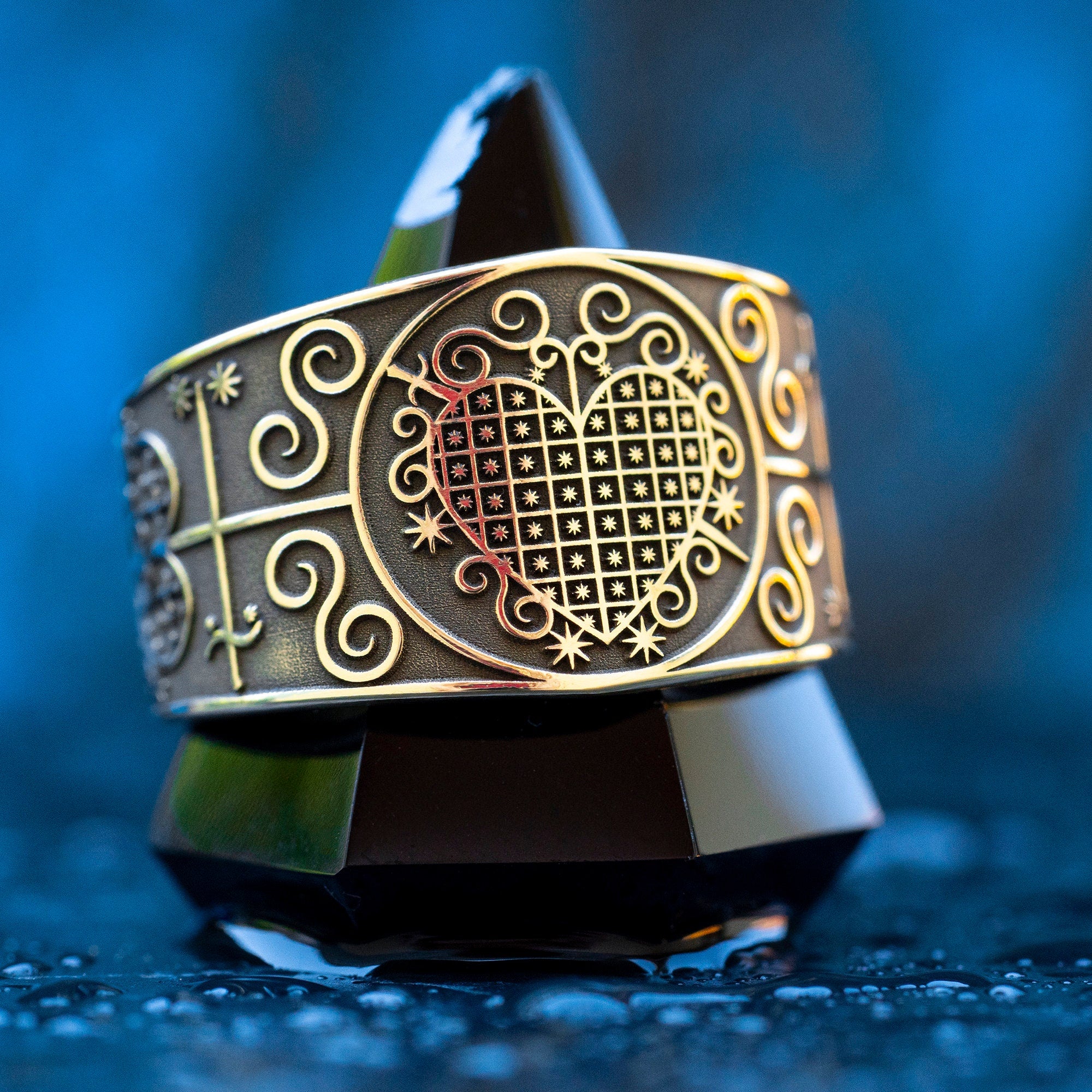 Mother Ezili Danto Ring: Brass Veve Vodou Erzulie Dantor Seal