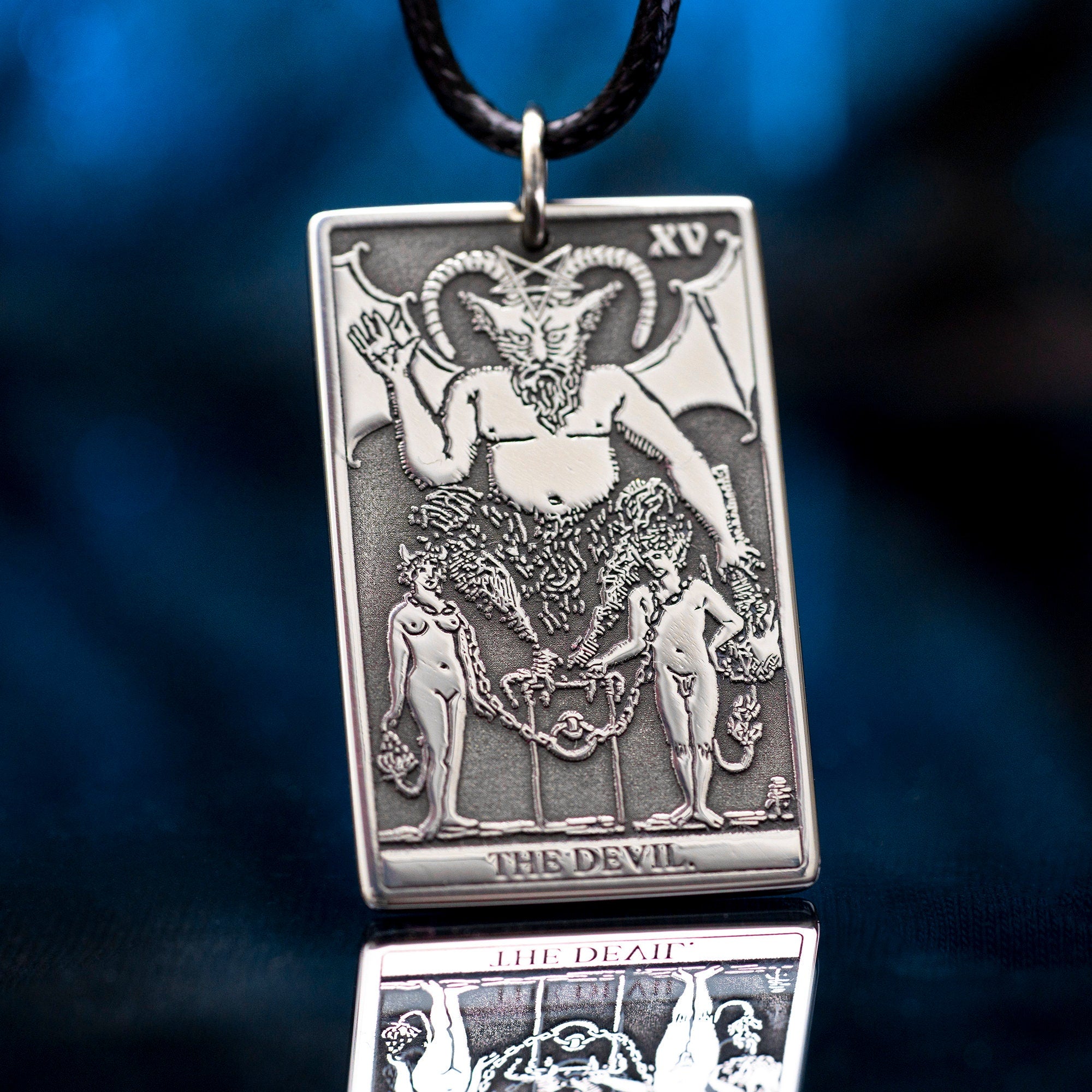 The Devil Tarot Card Pendant: Stainless Steel Occult Amulet