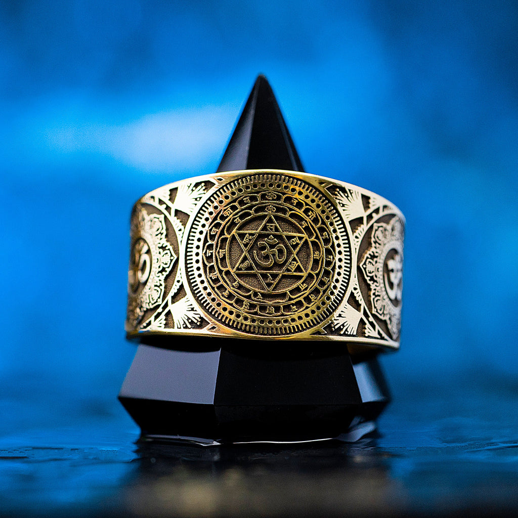 Sudarshan OM Lotus Yantra Ring: Sacred Hindu Symbol of Protection and Cosmic Balance