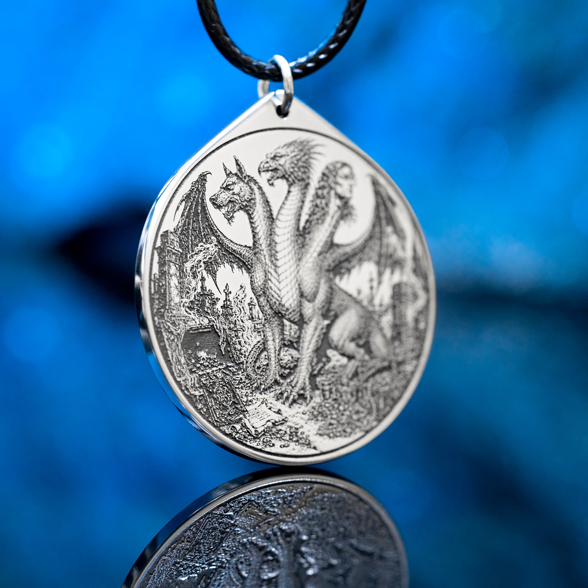 Bune seal pendant with Goetia demon sigil engraved on a dark occult amulet necklace