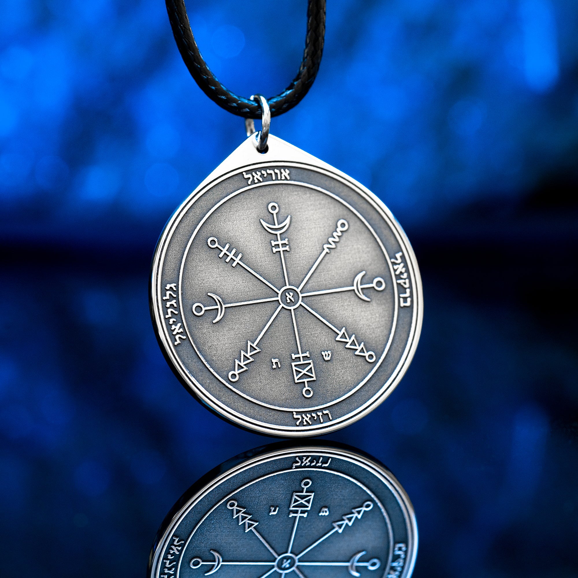 Engraved First Pentacle of Uranus pendant, an original planetary talisman symbolizing awakening, independence, sudden insight, innovation, and freedom from mental stagnation