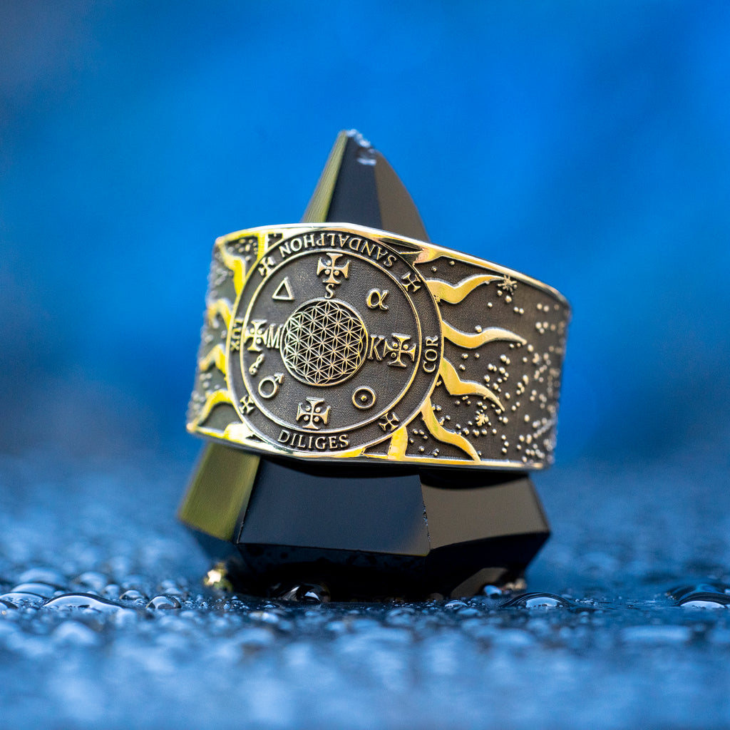 Sandalphon ring inspired by the angel of prayer, sacred music, divine connection, spiritual guidance, Kabbalah symbolism, and the bridge between earth and heaven.