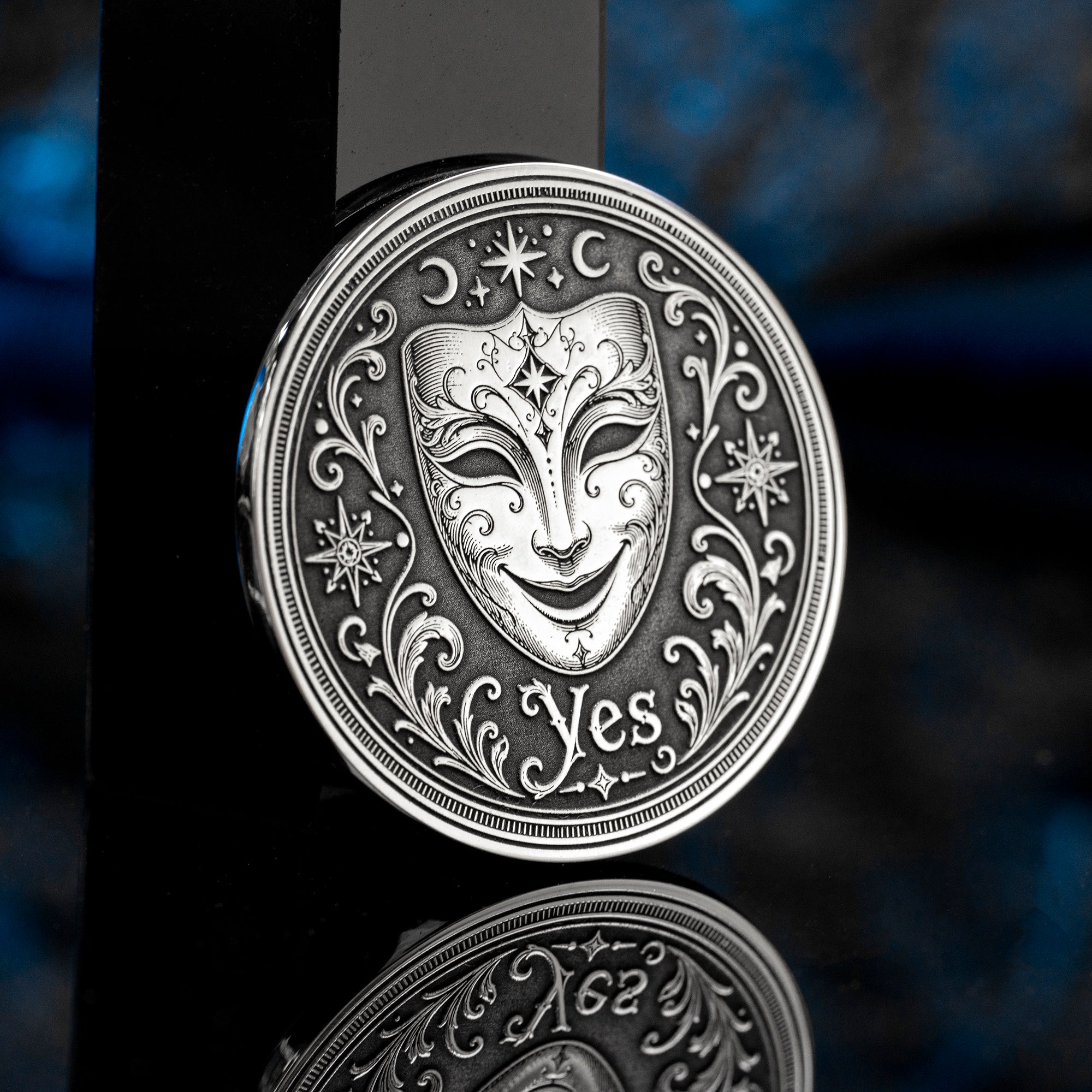 Theater Mask Decision Coin: Yes No Oracle Flip Token, Comedy Tragedy Talisman