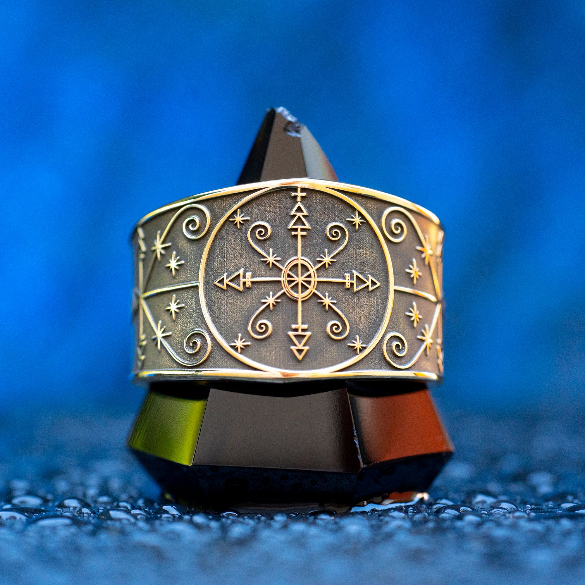 Met Kalfou ring with Vodou veve symbolism of crossroads, night gates, road opening, road closing, and spiritual protection