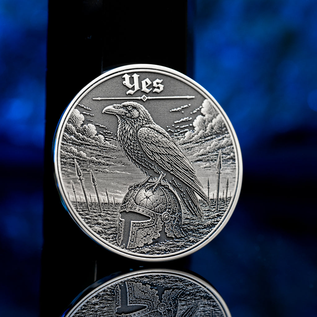 Raven Decision Coin: Yes No Oracle Flip Token, War Fate Talisman Medallion