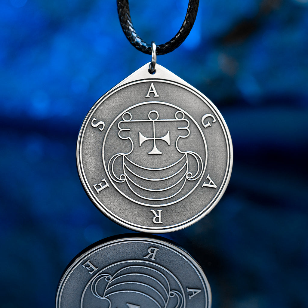 Double-sided Agares pendant with Ars Goetia seal on one side and Agares portrait on the other