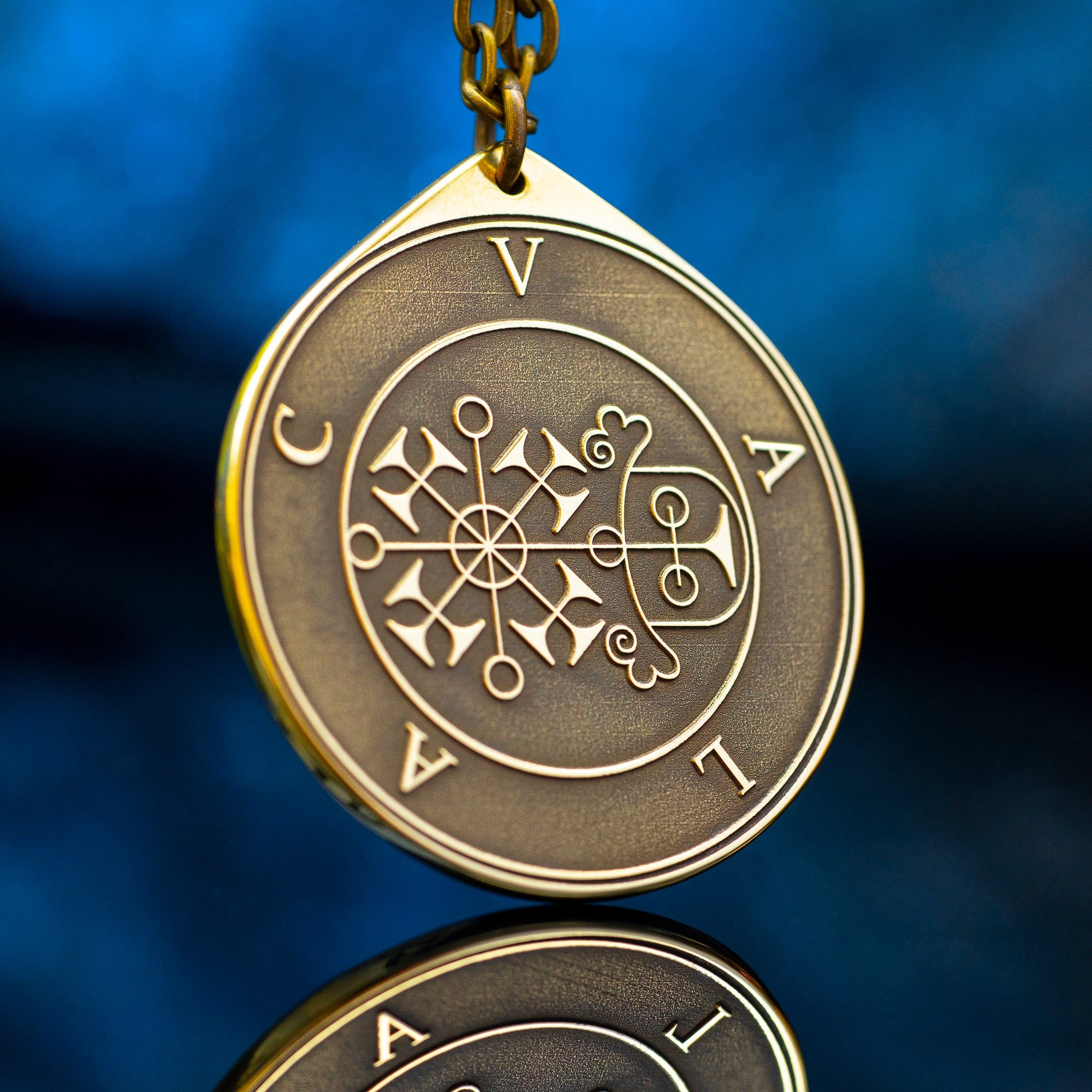 Valac Seal Pendant: Brass Amulet, Kabbalah Occult Talisman