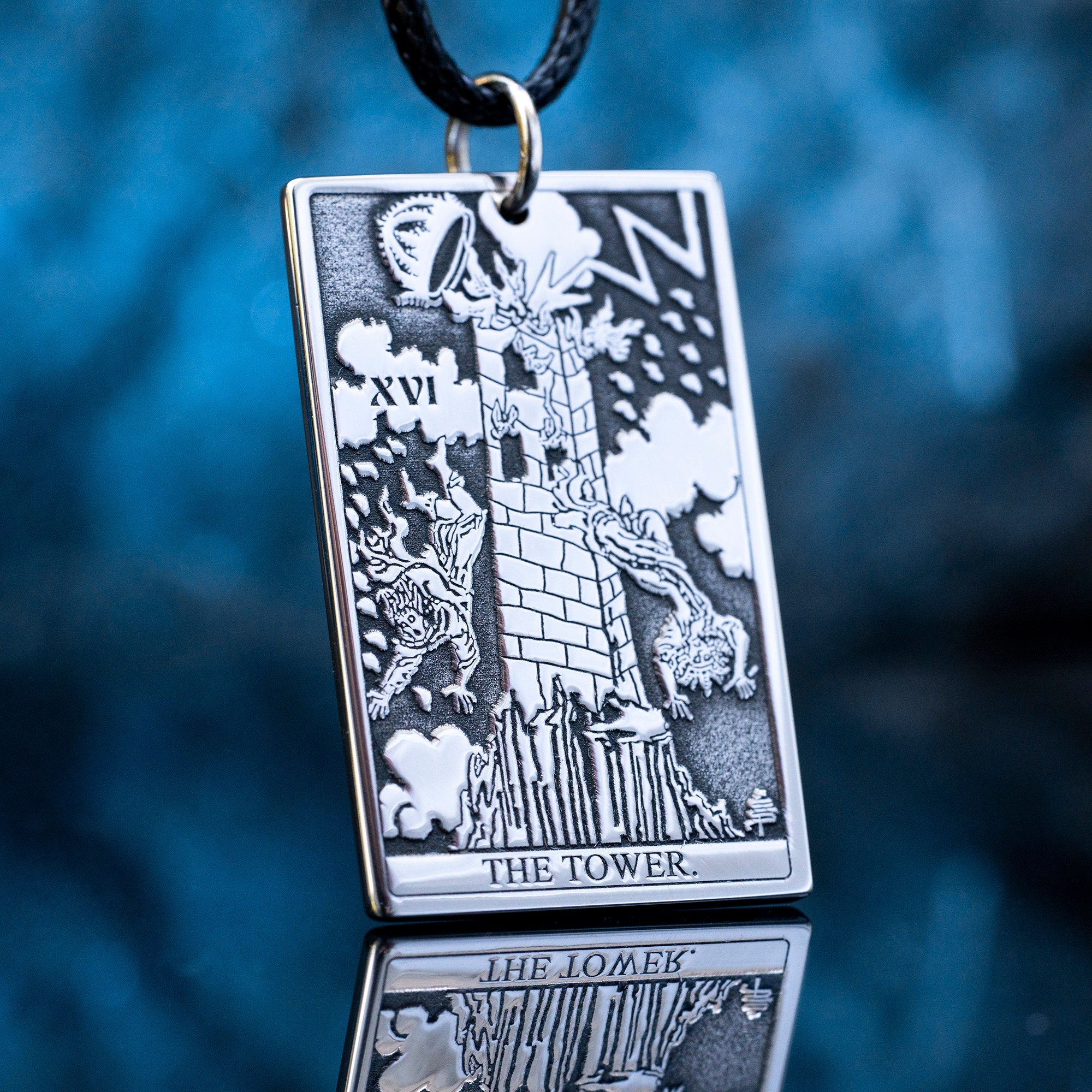 The Tower Tarot Card Pendant: Major Arcana Occult Talisman Amulet