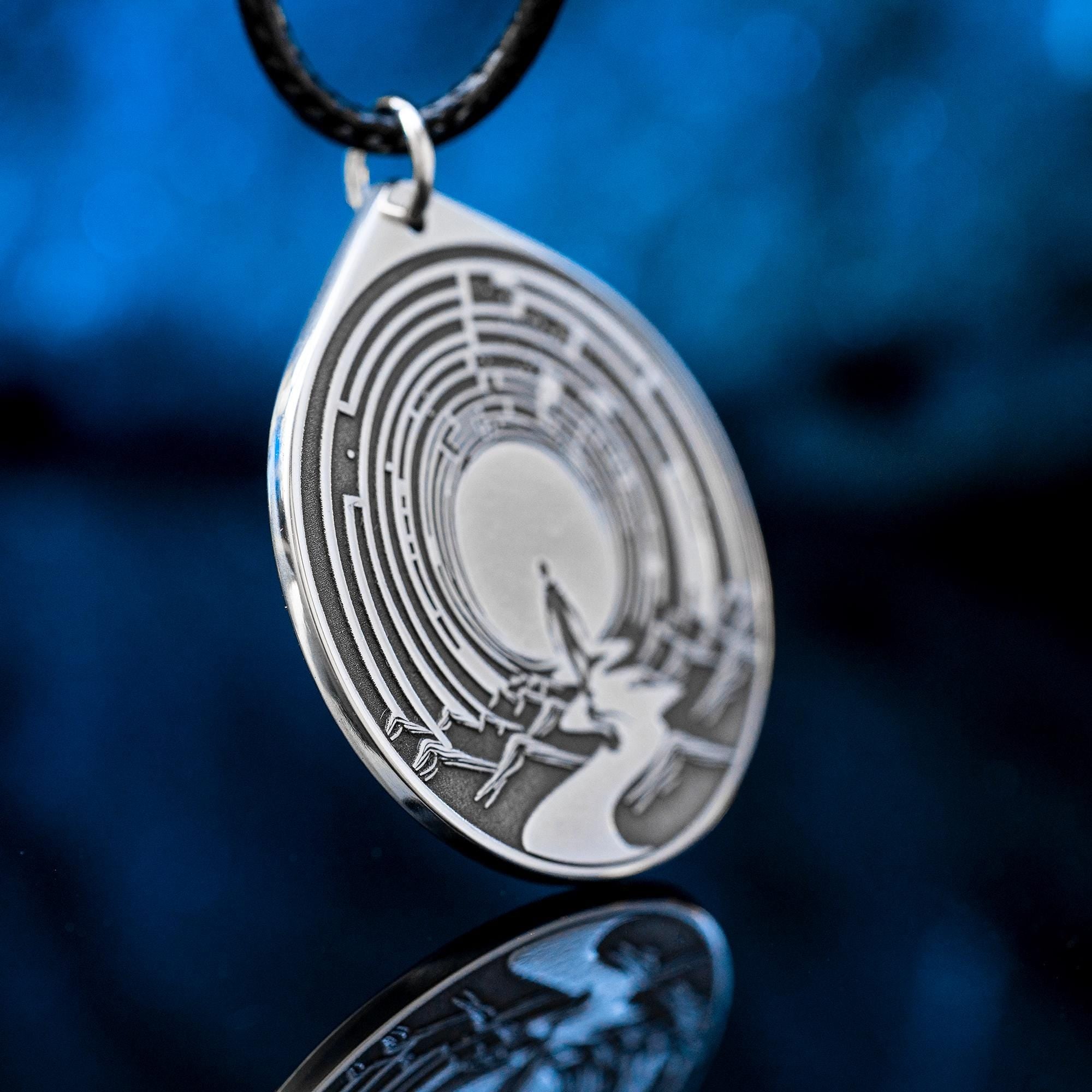 Labyrinth of Life Stainless Steel Amulet Pendant: Kabbalah Occult Talisman