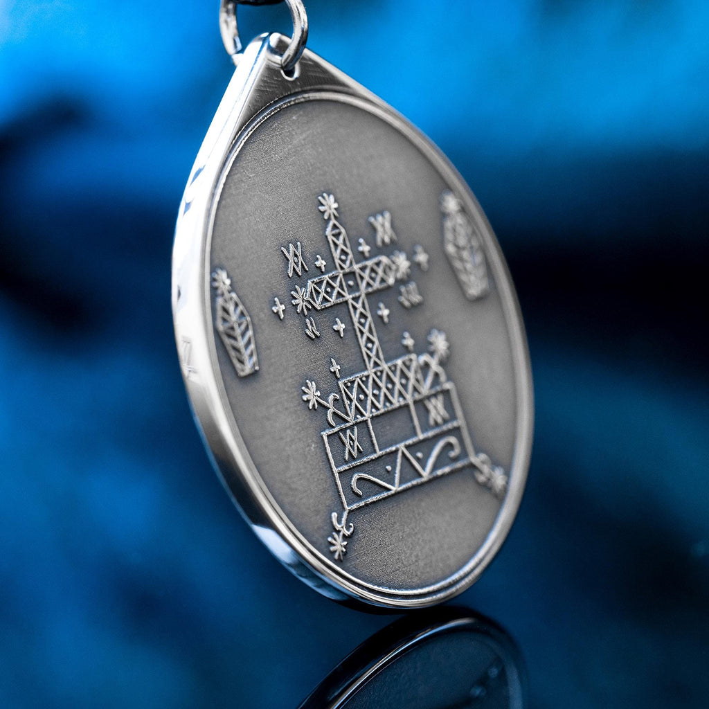 Baron Samedi Veve Amulet Pendant: Vodou Loa Seal, Stainless Steel