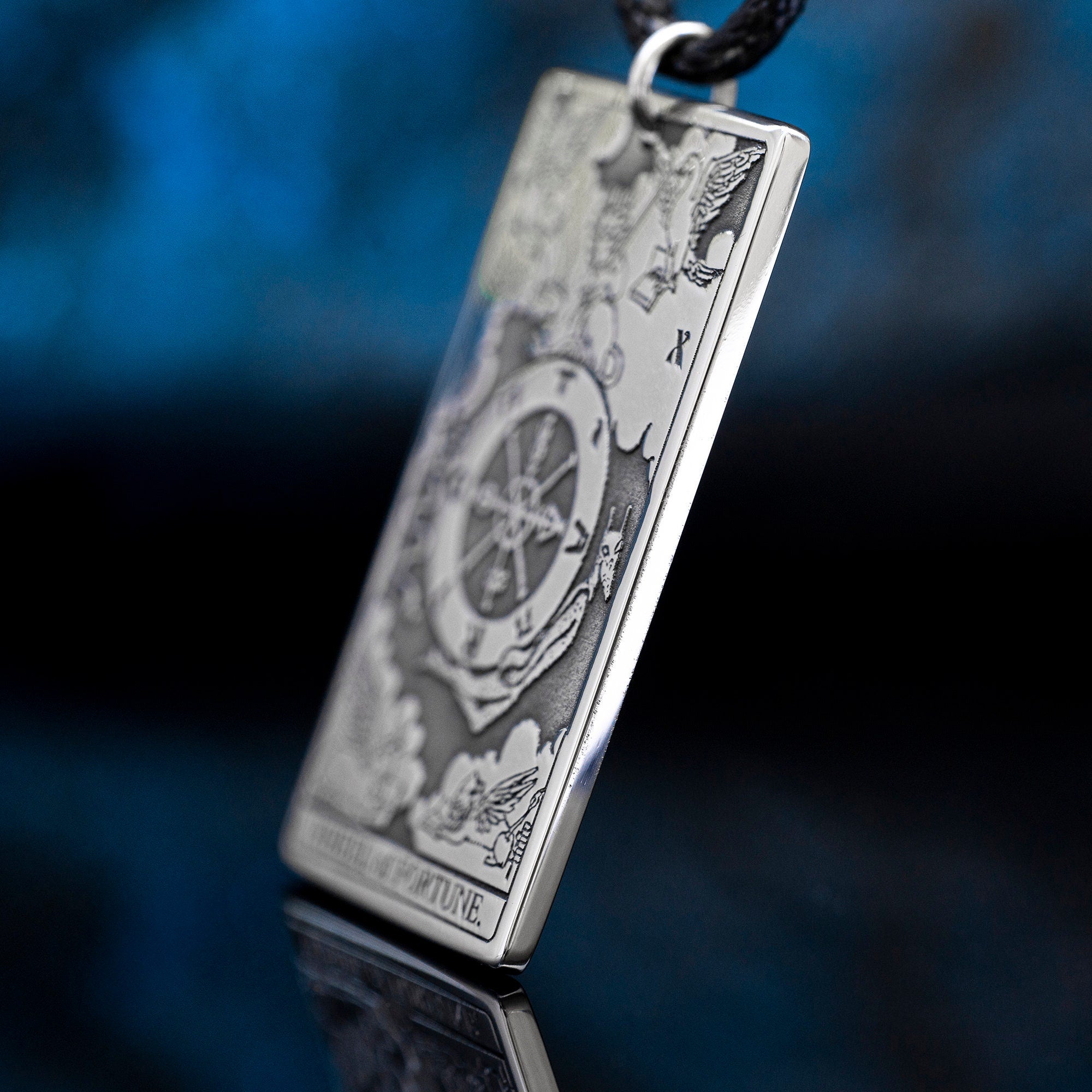 Wheel of Fortune Tarot Card Pendant: Stainless Steel Occult Amulet