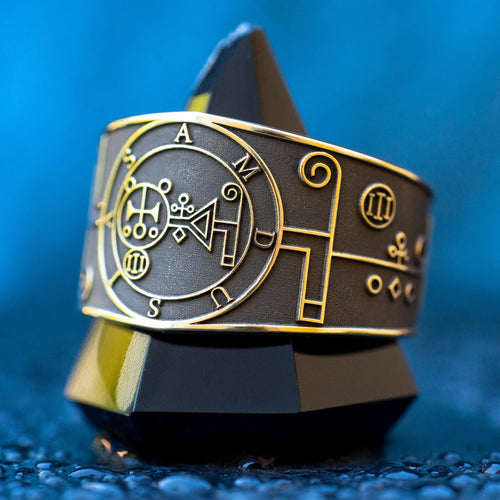 Amdusias seal ring with Ars Goetia demon sigil engraved as an occult talisman