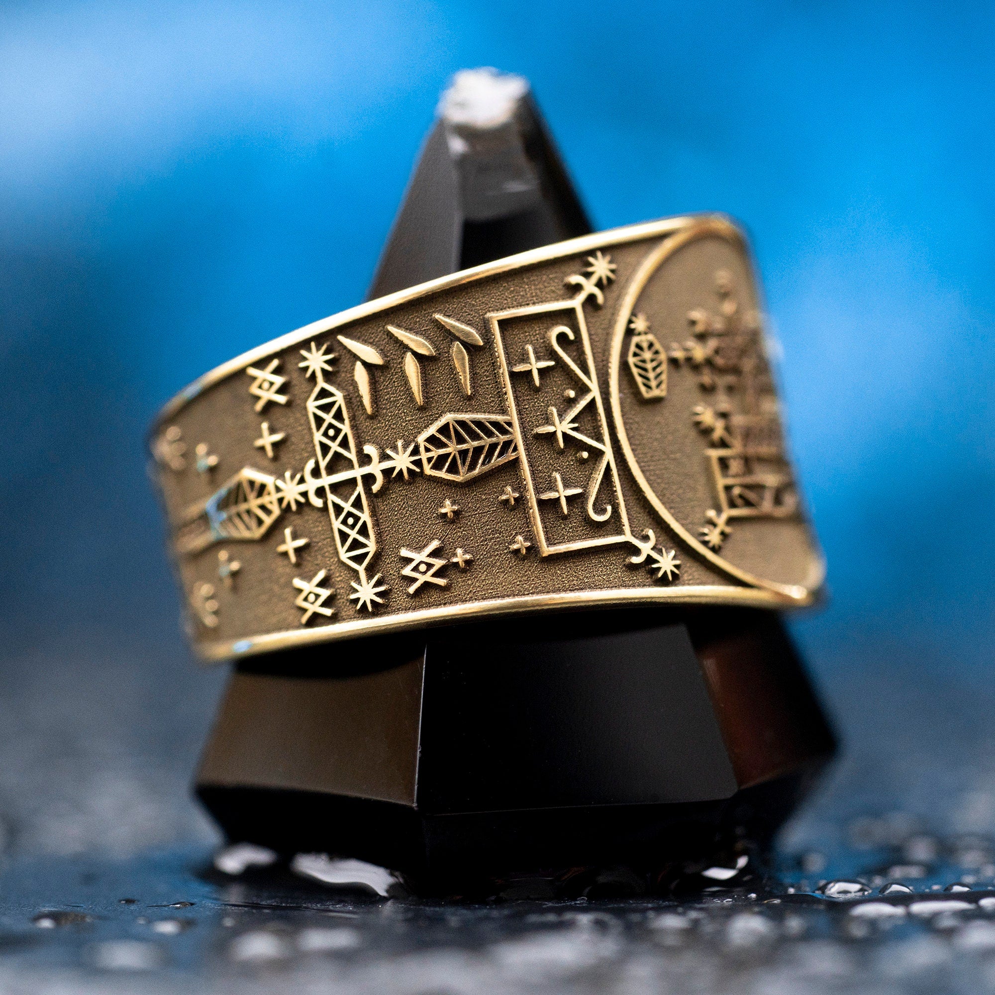 Baron Samedi Brass Ring: Vodou Veve Amulet, Adjustable