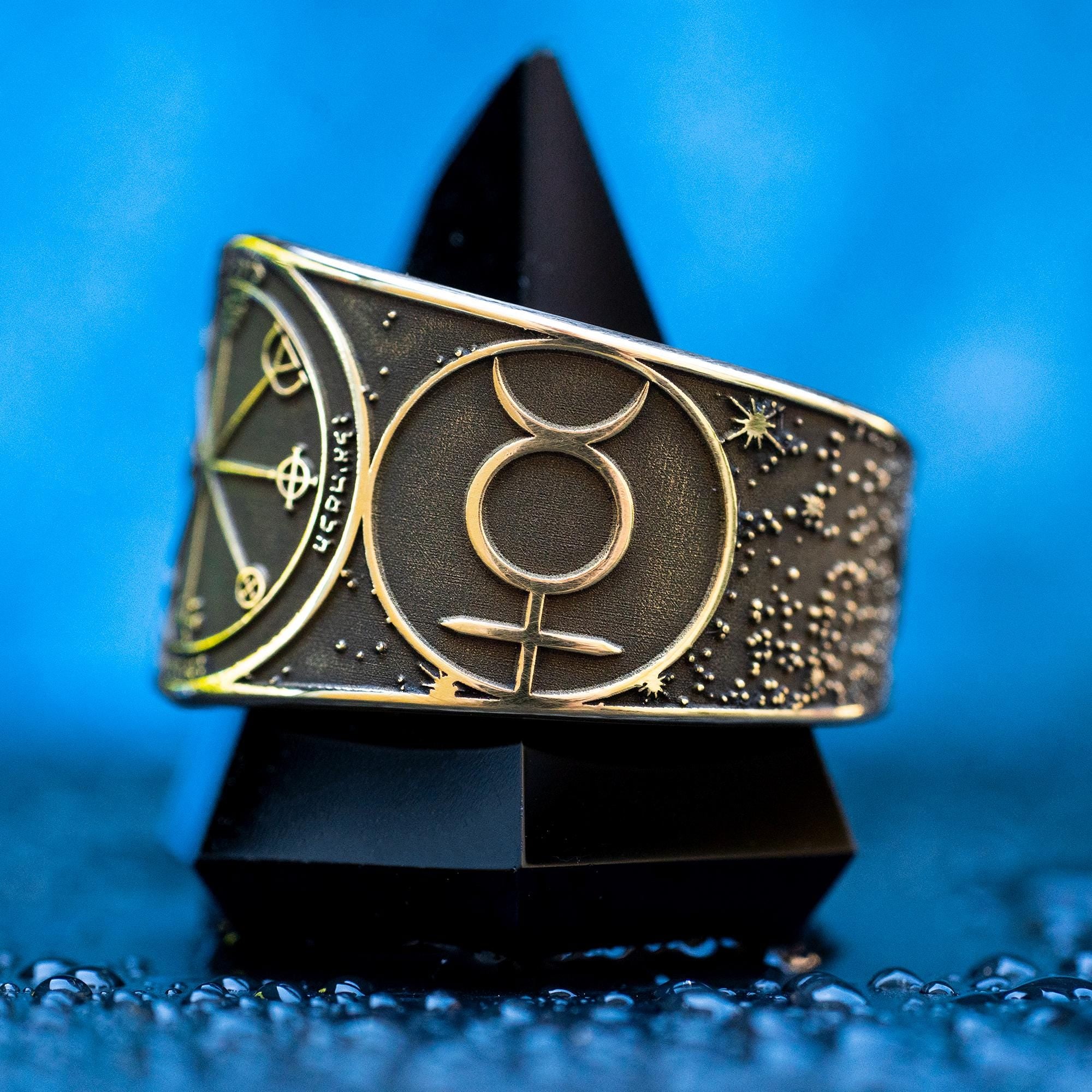Goetia Third Pentacle of Mercury Talisman Ring: Kabbalah Seal of Solomon Amulet