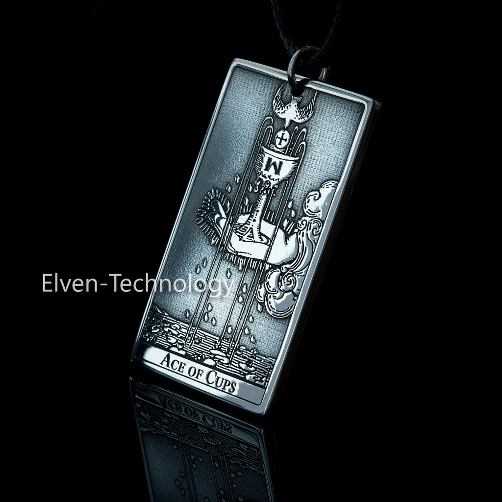 Ace Of Cups Tarot Card Pendant: Stainless Steel Occult Amulet