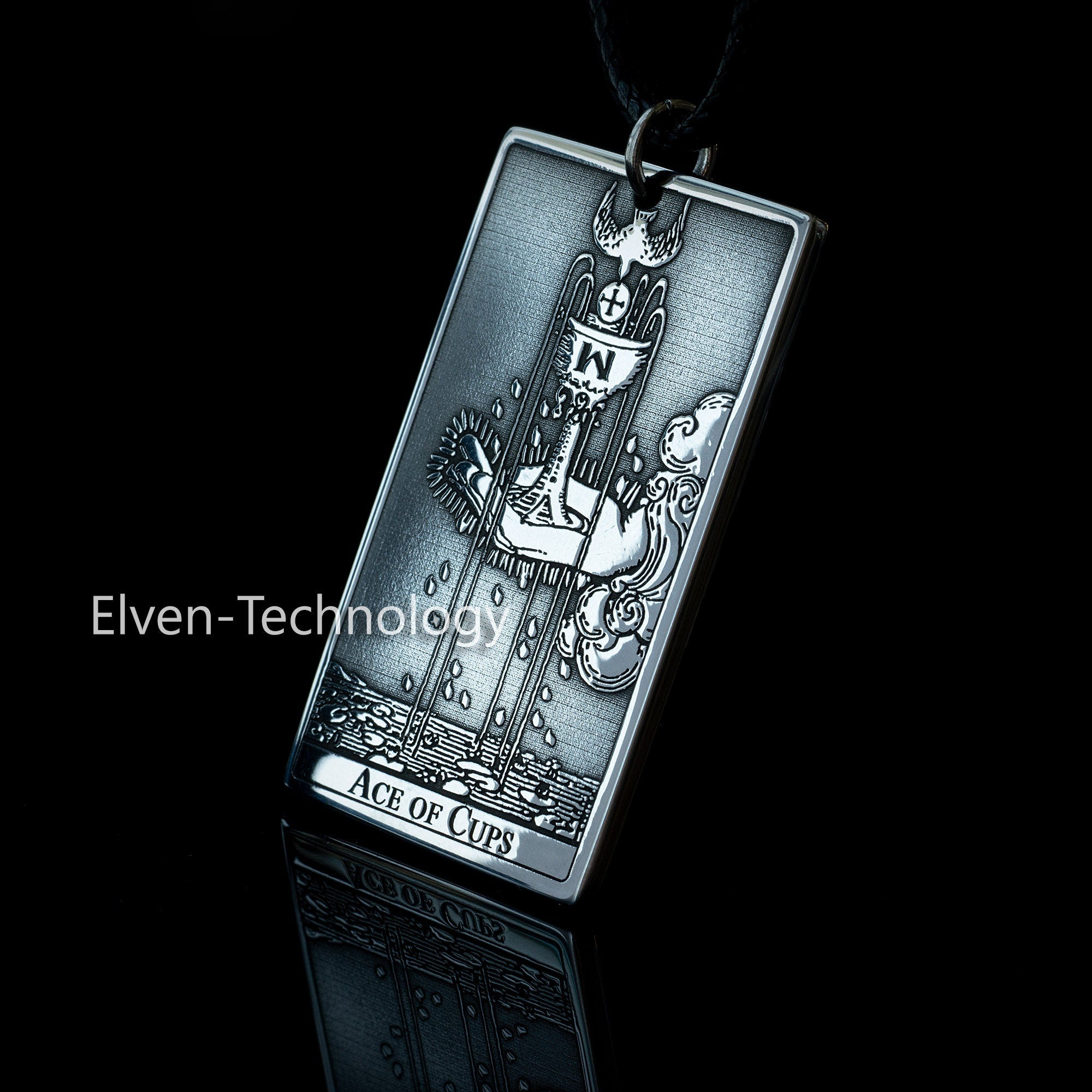 Ace Of Cups Tarot Card Pendant: Stainless Steel Occult Amulet