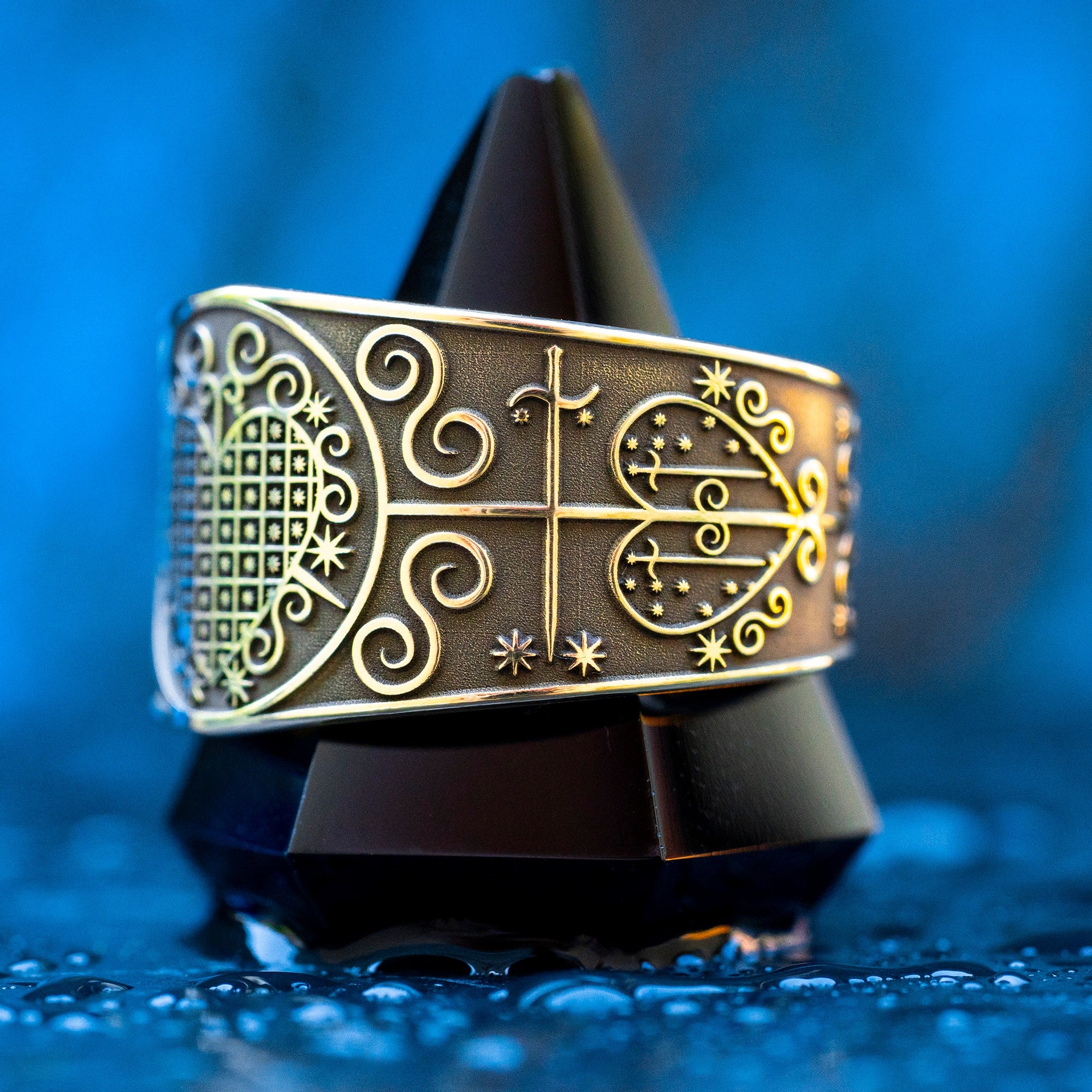 Mother Ezili Danto Ring: Brass Veve Vodou Erzulie Dantor Seal