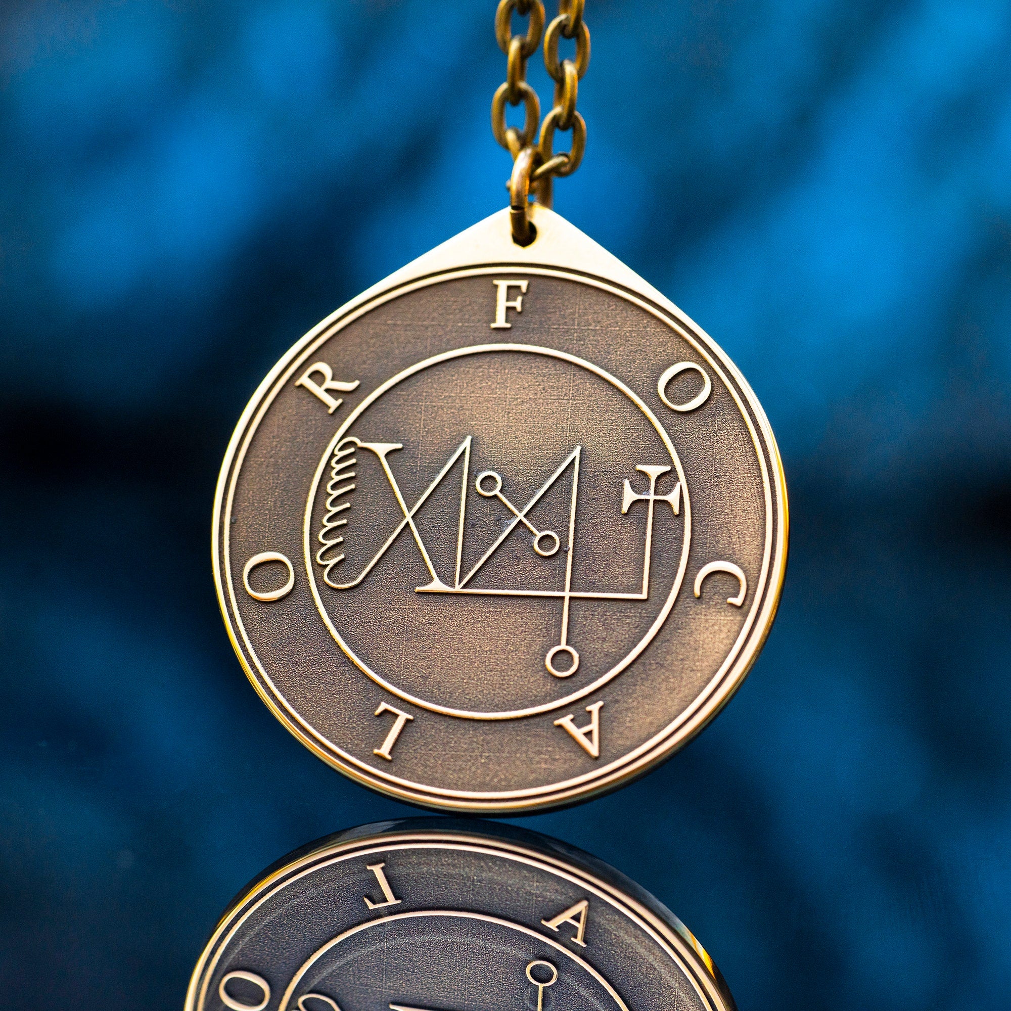 Duke Focalor Brass Pendant: Lesser Key of Solomon Seal Amulet
