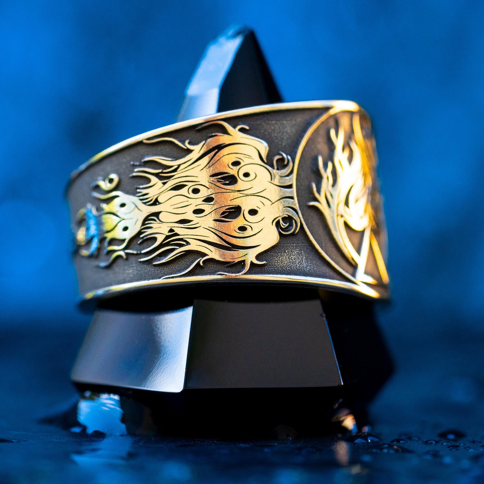 Alchemical Fire Symbol Brass Ring: Wiccan Esoteric Jewelry