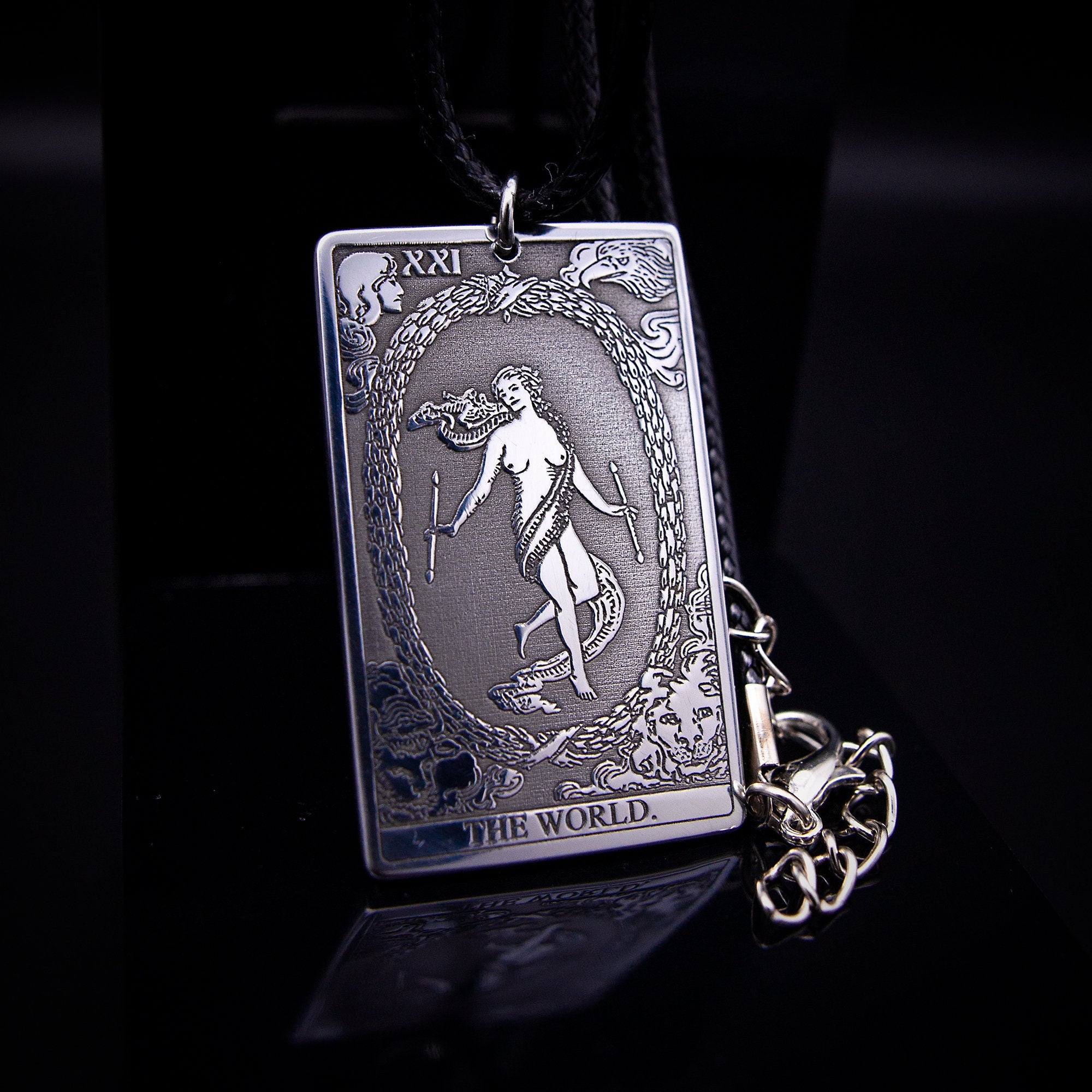 The World Tarot Card Pendant: Stainless Steel Kabbalah Amulet