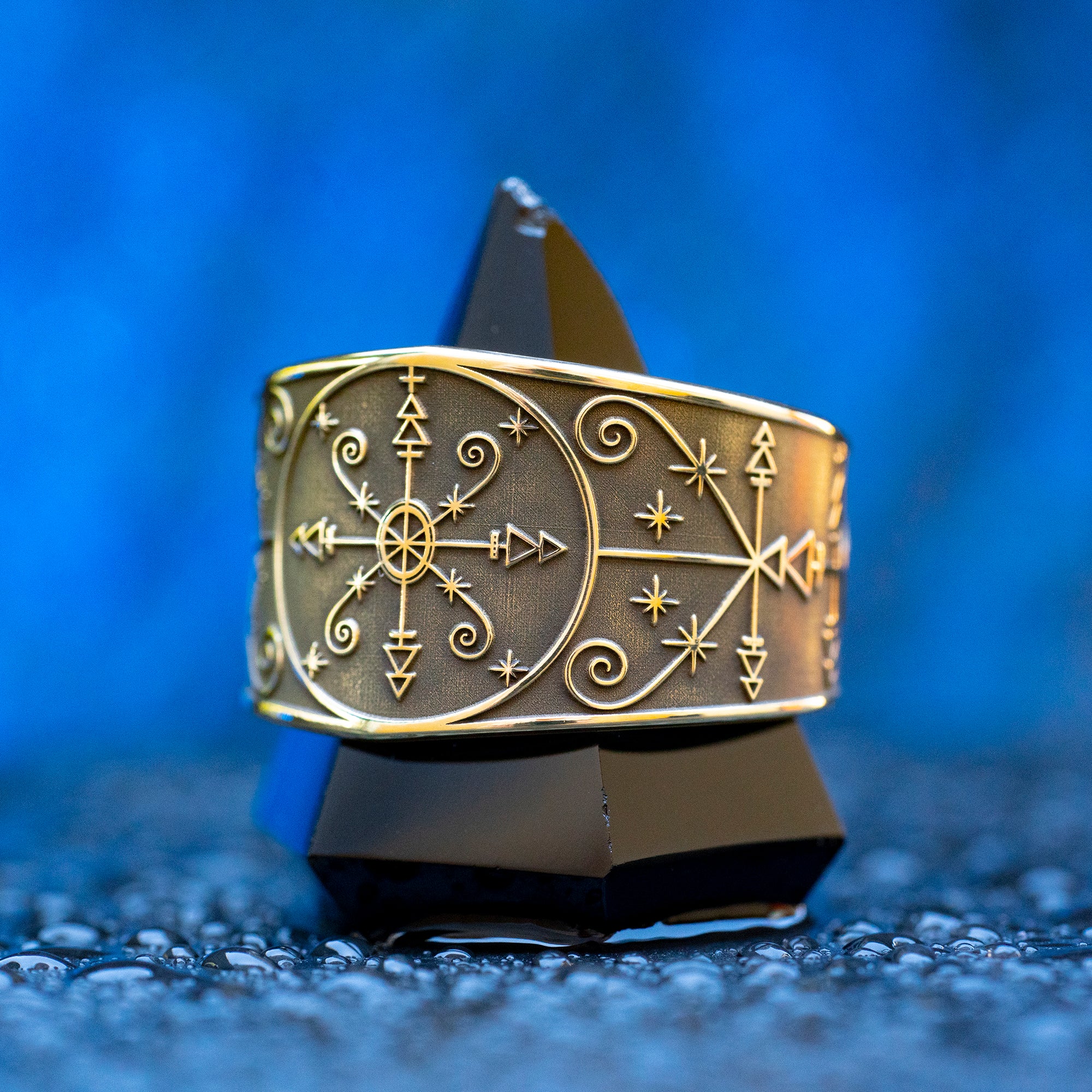 Met Kalfou ring with Vodou veve symbolism of crossroads, night gates, road opening, road closing, and spiritual protection