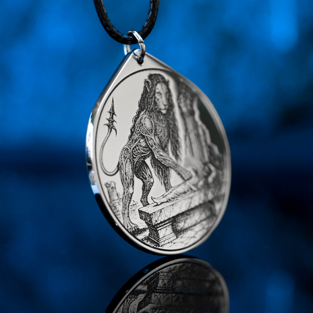 Marbas seal pendant with engraved Ars Goetia sigil associated with healing symbolism, secrets, and mechanical arts.