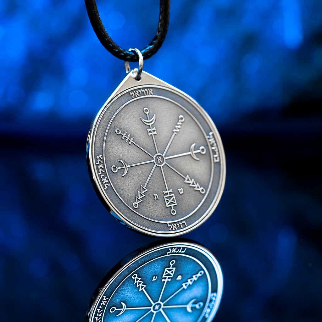 Engraved First Pentacle of Uranus pendant, an original planetary talisman symbolizing awakening, independence, sudden insight, innovation, and freedom from mental stagnation