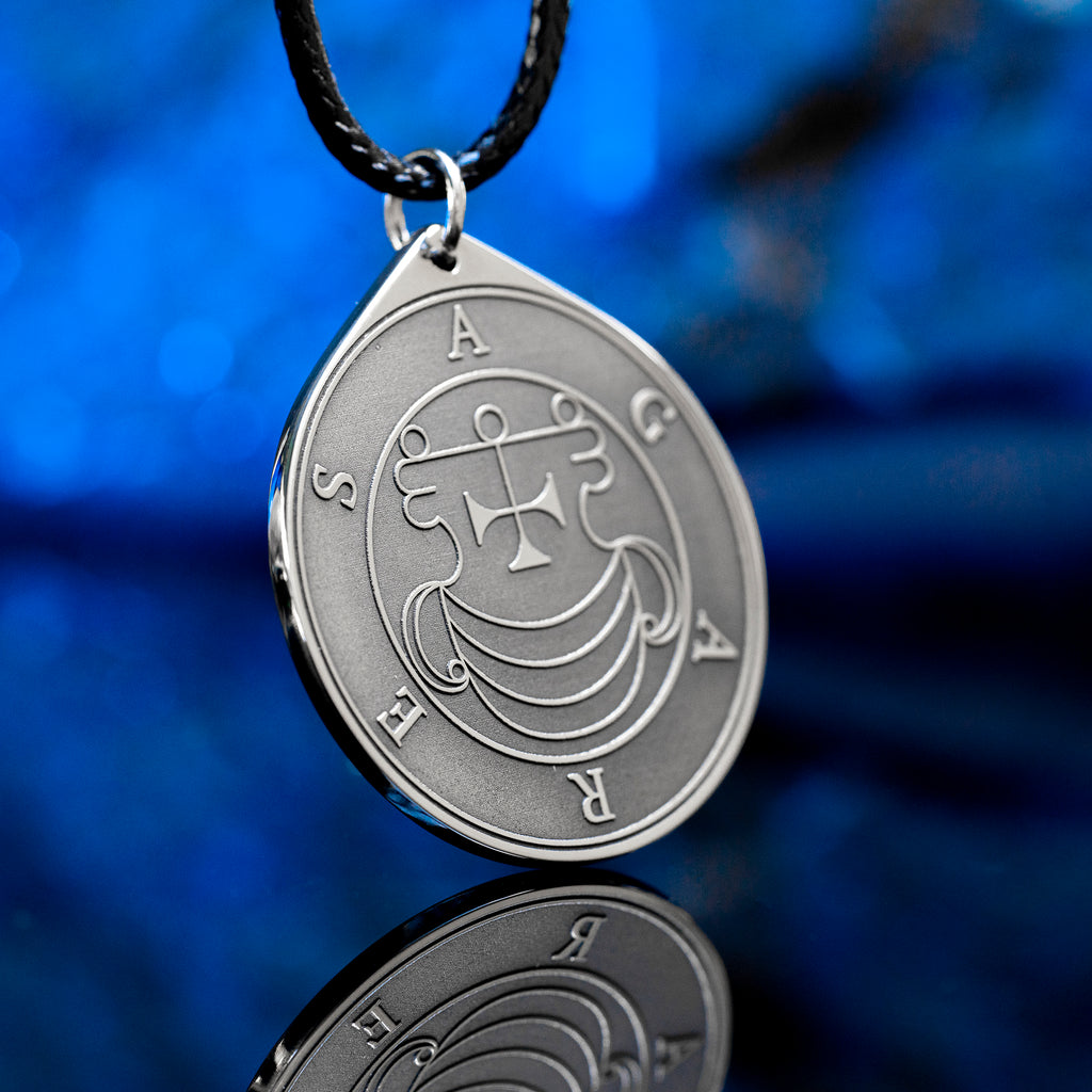 Double-sided Agares pendant with Ars Goetia seal on one side and Agares portrait on the other