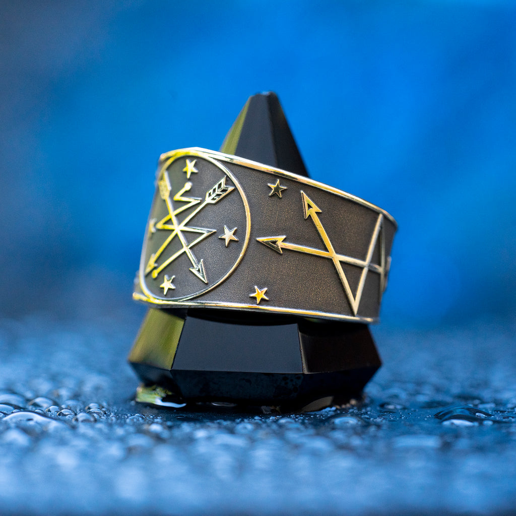 Oya ring inspired by the Yoruba Orisha of storms, wind, lightning, transformation, cemetery gates, ancestors, and fierce warrior protection symbolism