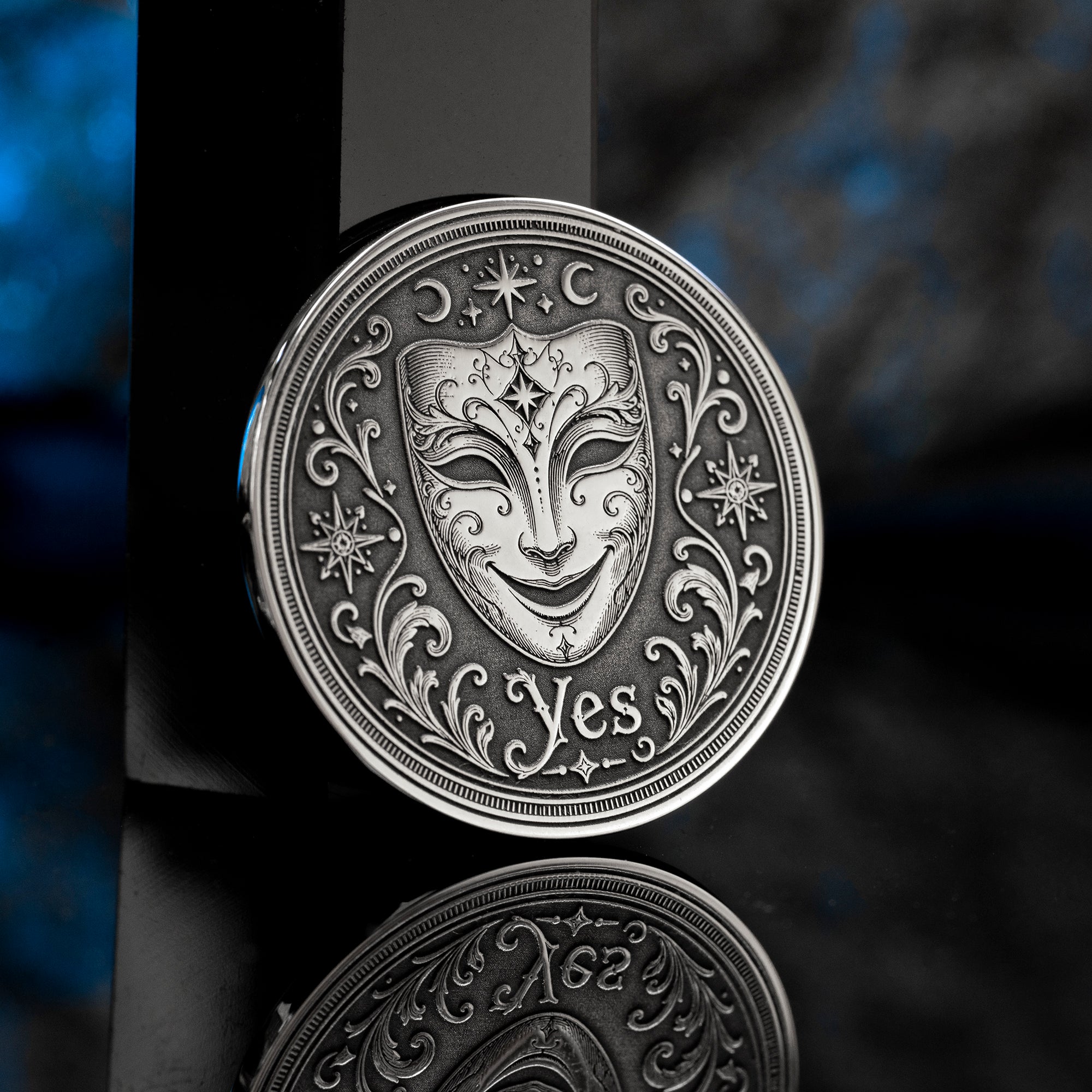Theater Mask Decision Coin: Yes No Oracle Flip Token, Comedy Tragedy Talisman