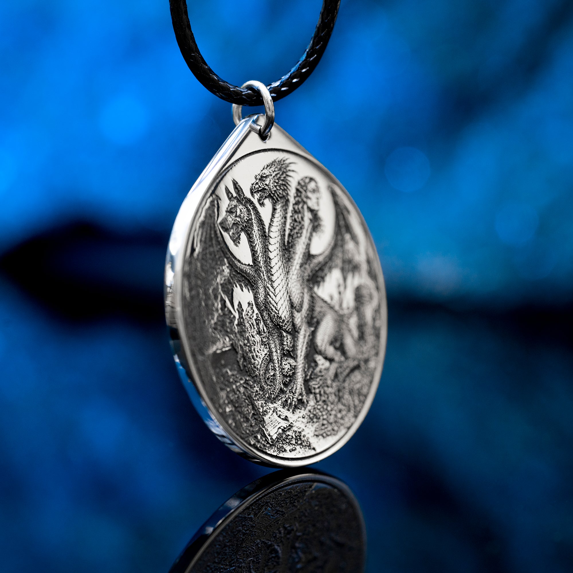 Bune seal pendant with Goetia demon sigil engraved on a dark occult amulet necklace