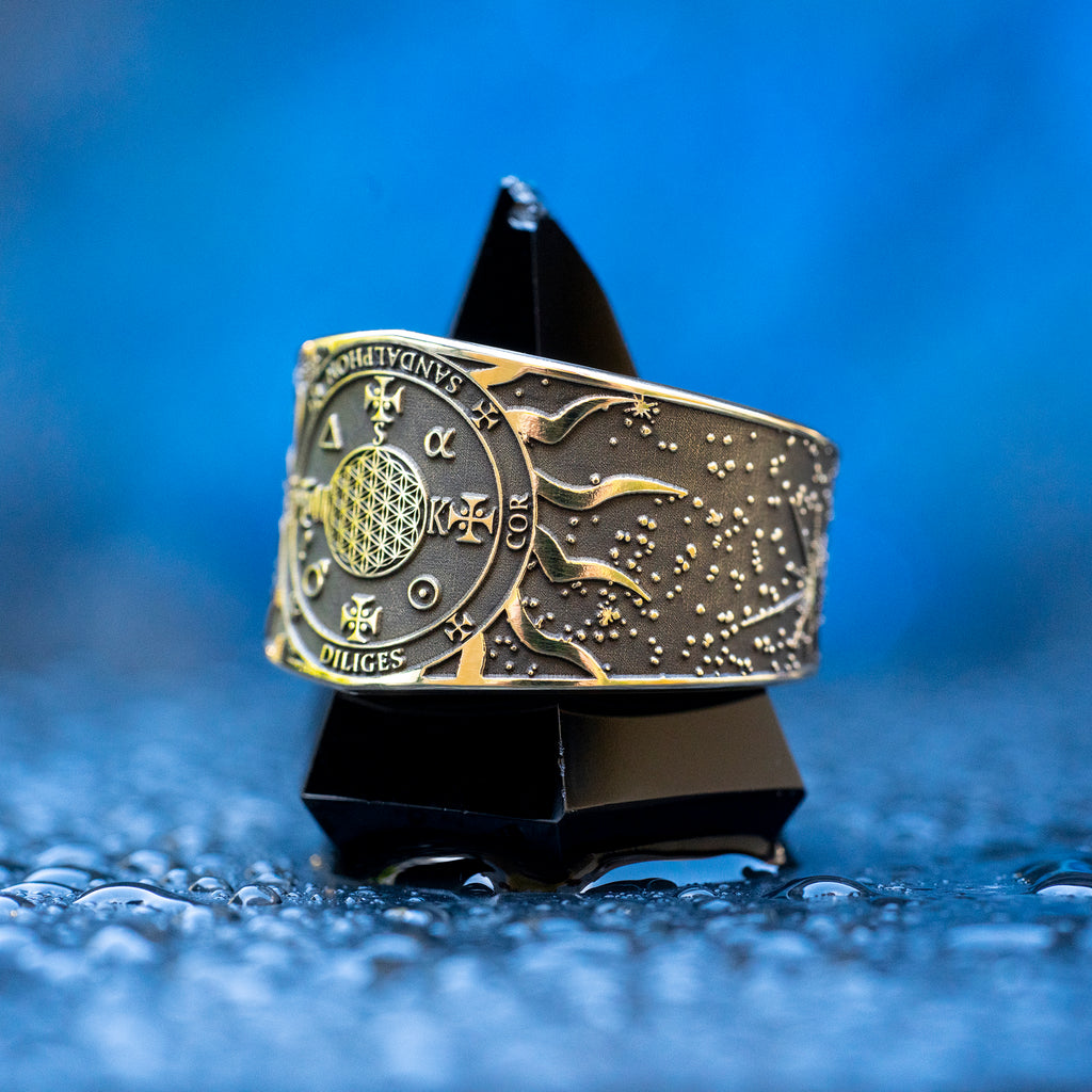 Sandalphon ring inspired by the angel of prayer, sacred music, divine connection, spiritual guidance, Kabbalah symbolism, and the bridge between earth and heaven.