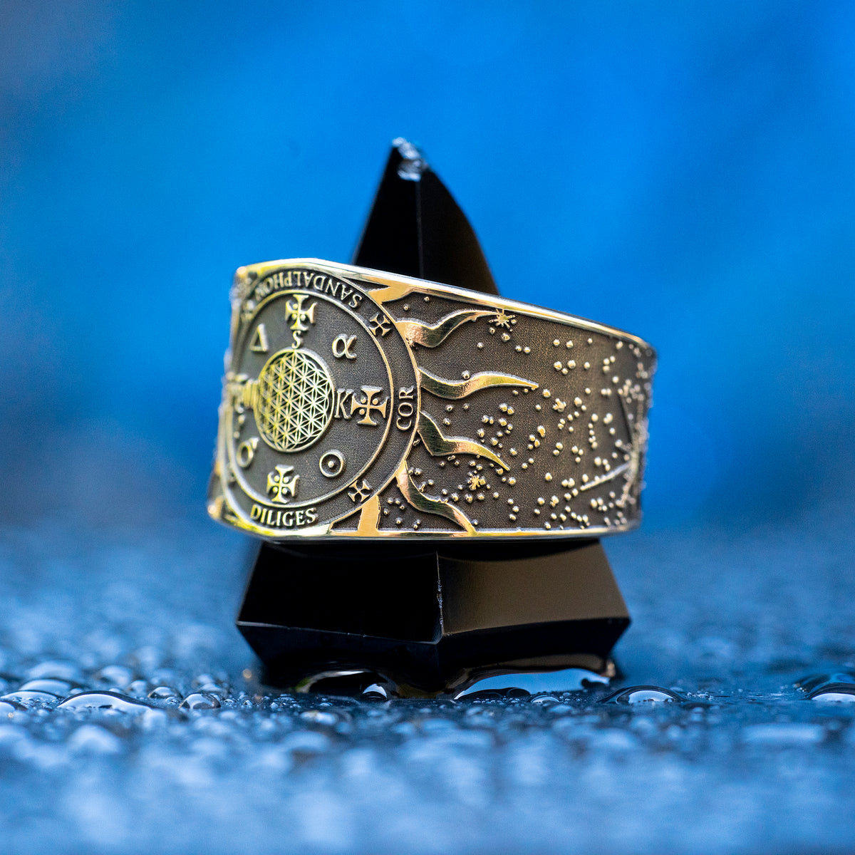 Sandalphon ring inspired by the angel of prayer, sacred music, divine connection, spiritual guidance, Kabbalah symbolism, and the bridge between earth and heaven.