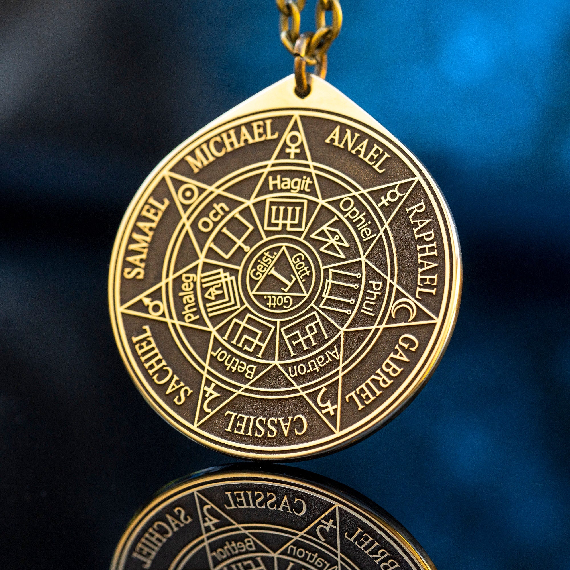 Seven Archangels Brass Amulet Pendant: Solomon Kabbalah Occult