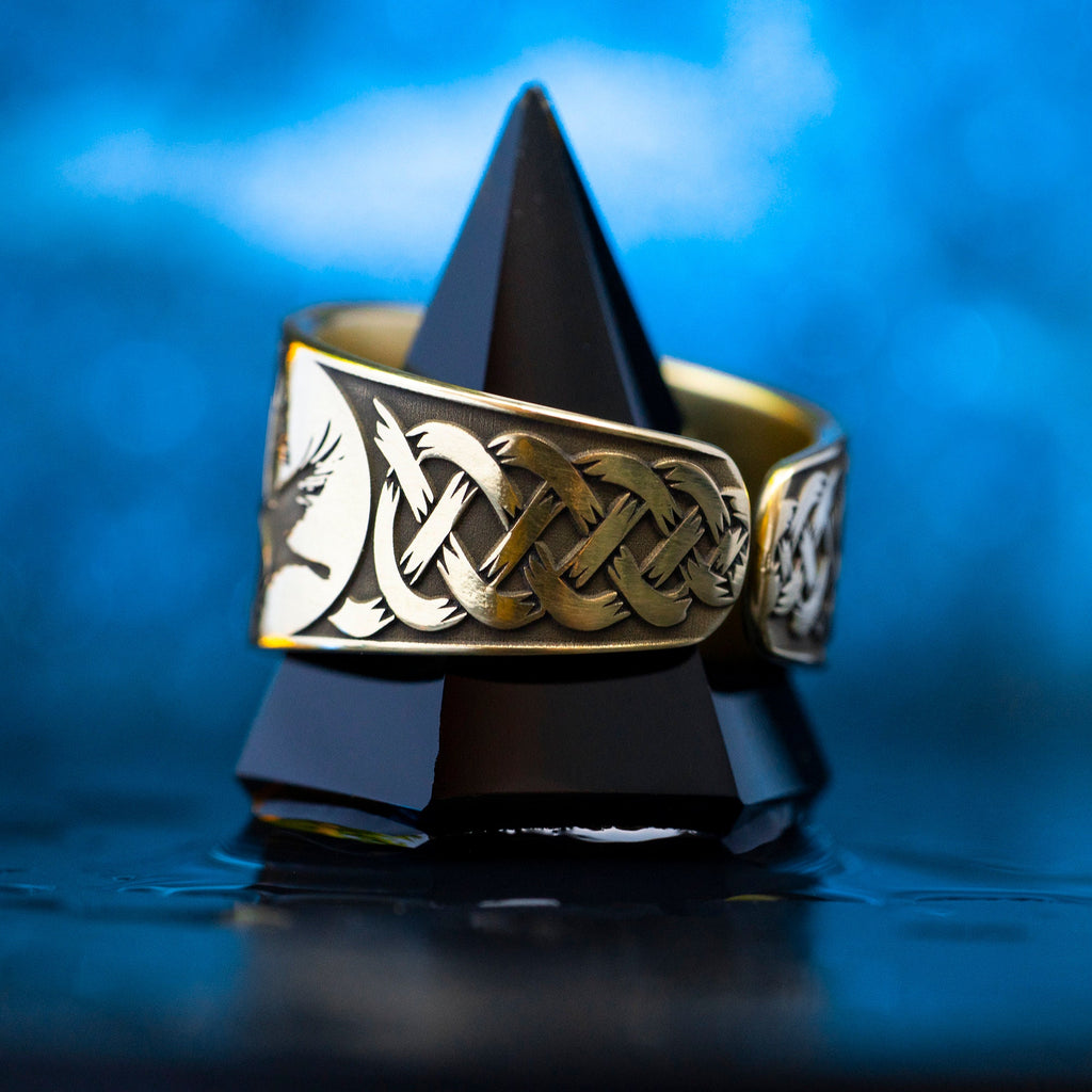 Rune Ring Huginn and Muninn viking ring North Celtic amulet talisman occult magic adjustable ring