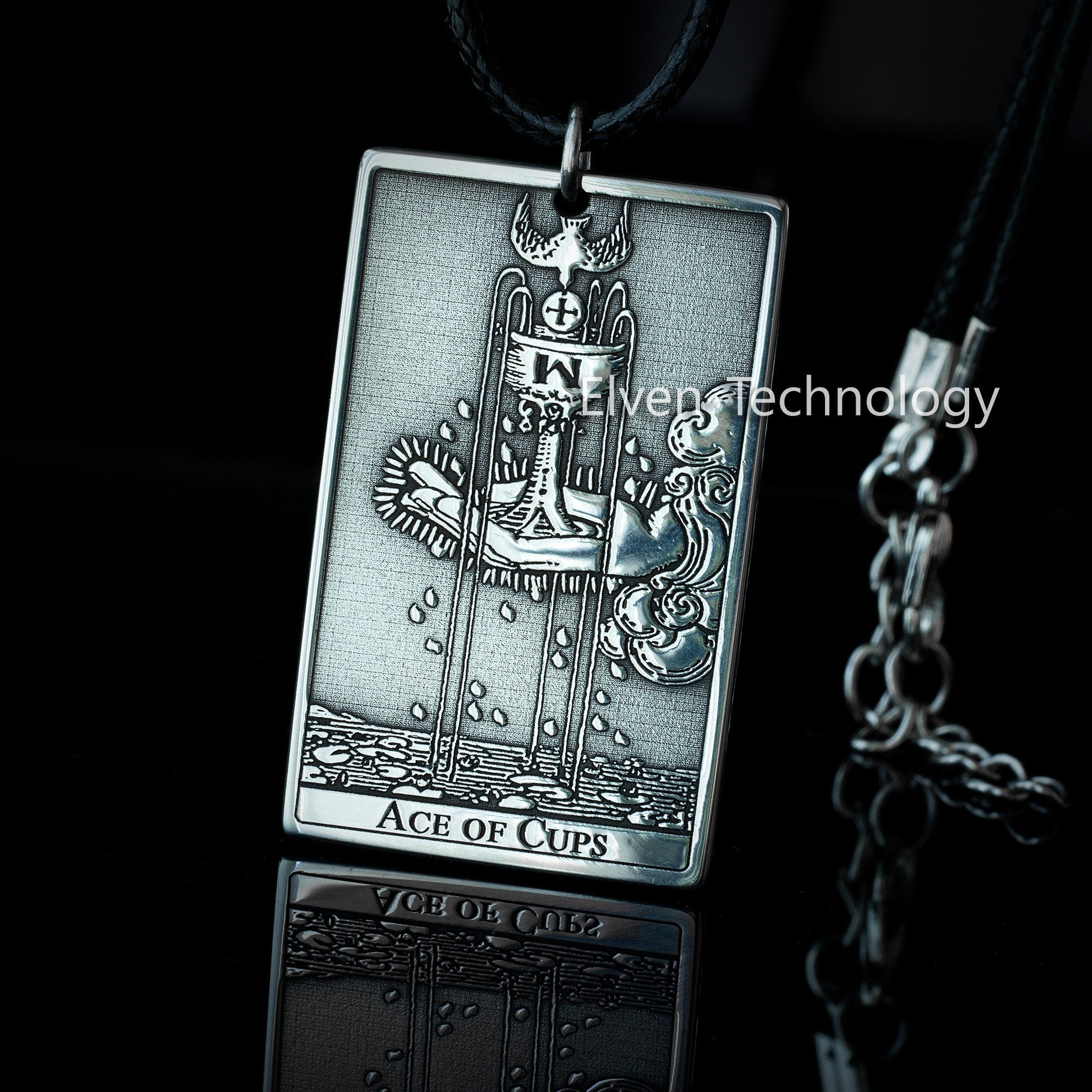 Ace Of Cups Tarot Card Pendant: Stainless Steel Occult Amulet