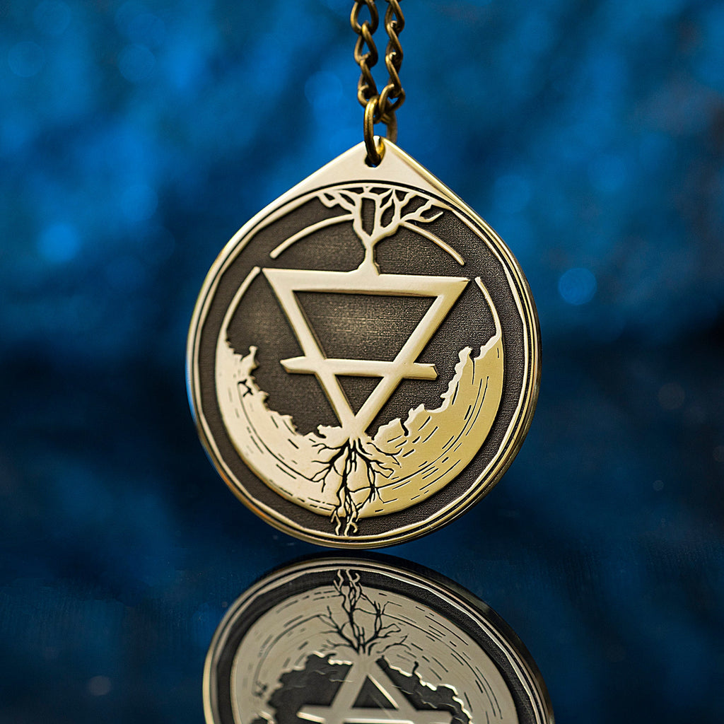 Earth Element Brass Pendant: Alchemy Symbol Amulet