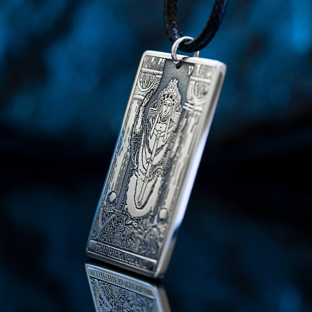 The Hierophant Tarot Card Pendant: Stainless Steel Occult Amulet